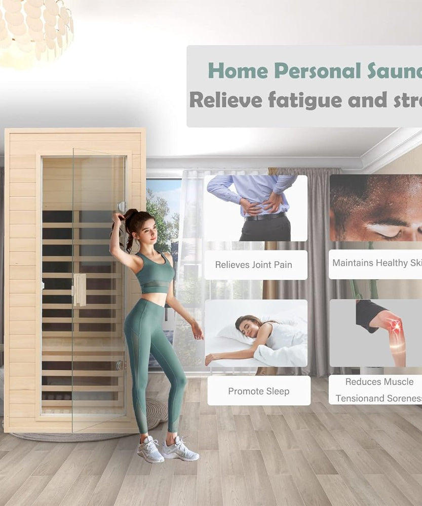 Thermora Elara Premium 1-Person Indoor Low EMF FAR Infrared Heat Hemlock Wood Personal Home Spa Sauna, 1200W (SAK27463)