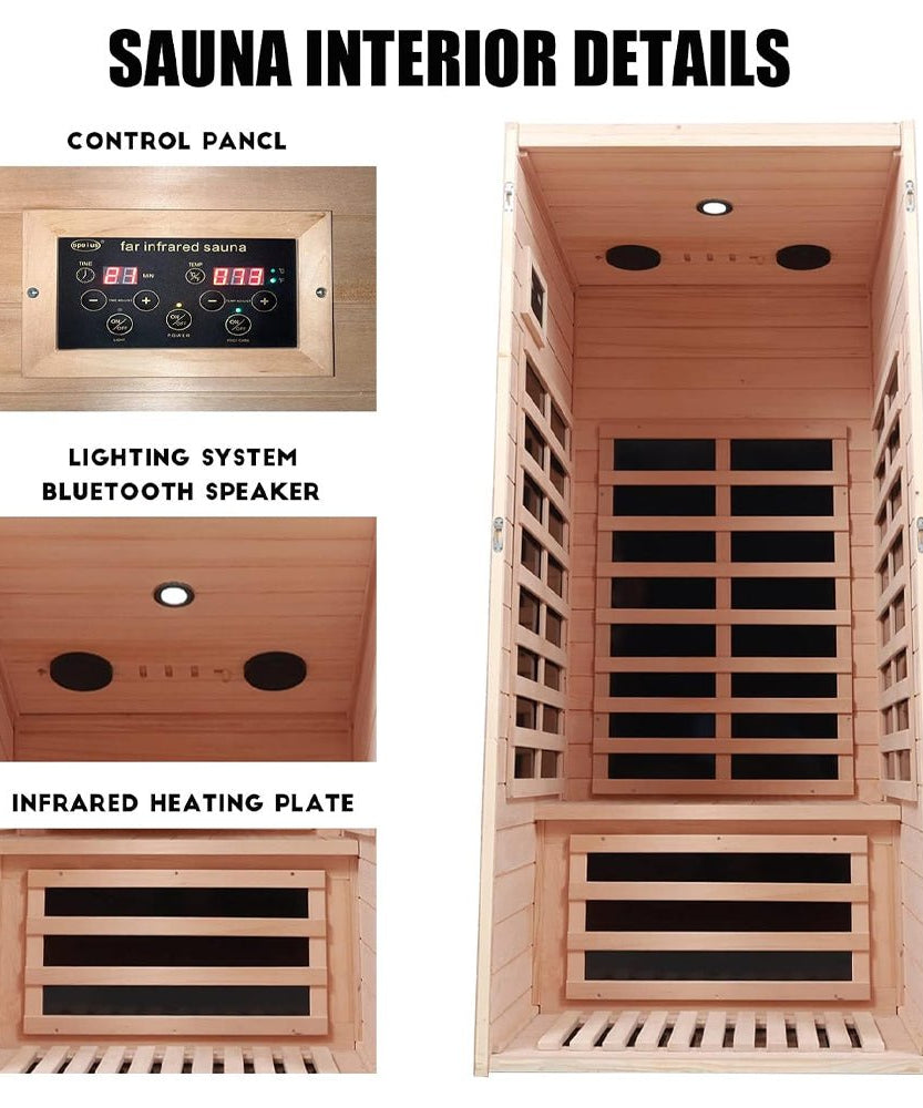 Thermora Elara Premium 1-Person Indoor Low EMF FAR Infrared Heat Hemlock Wood Personal Home Spa Sauna, 1200W (SAK27463)