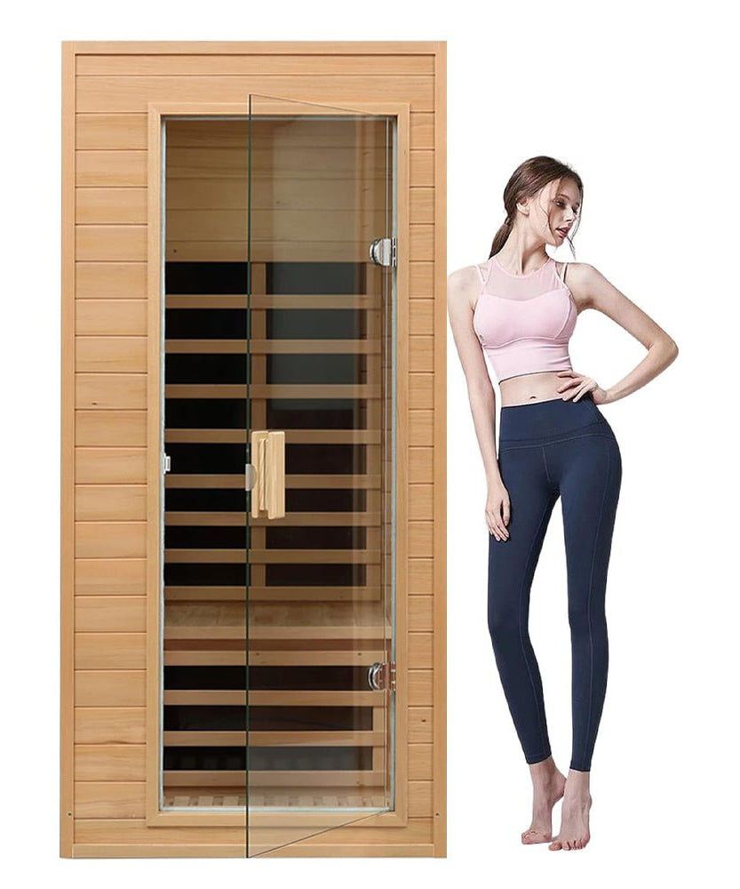 Thermora Elara Premium 1-Person Indoor Low EMF FAR Infrared Heat Hemlock Wood Personal Home Spa Sauna, 1200W (SAK27463)
