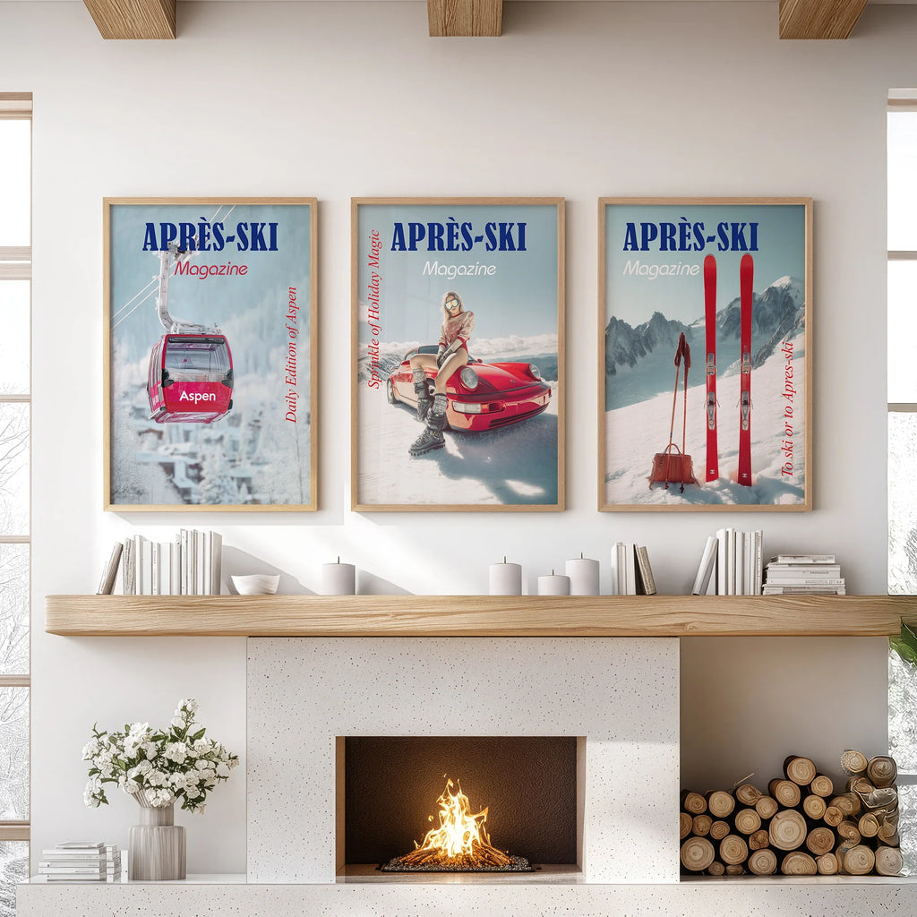 Girly Après Ski Set of 3 Posters. Chic Ski Resort Wall Decor