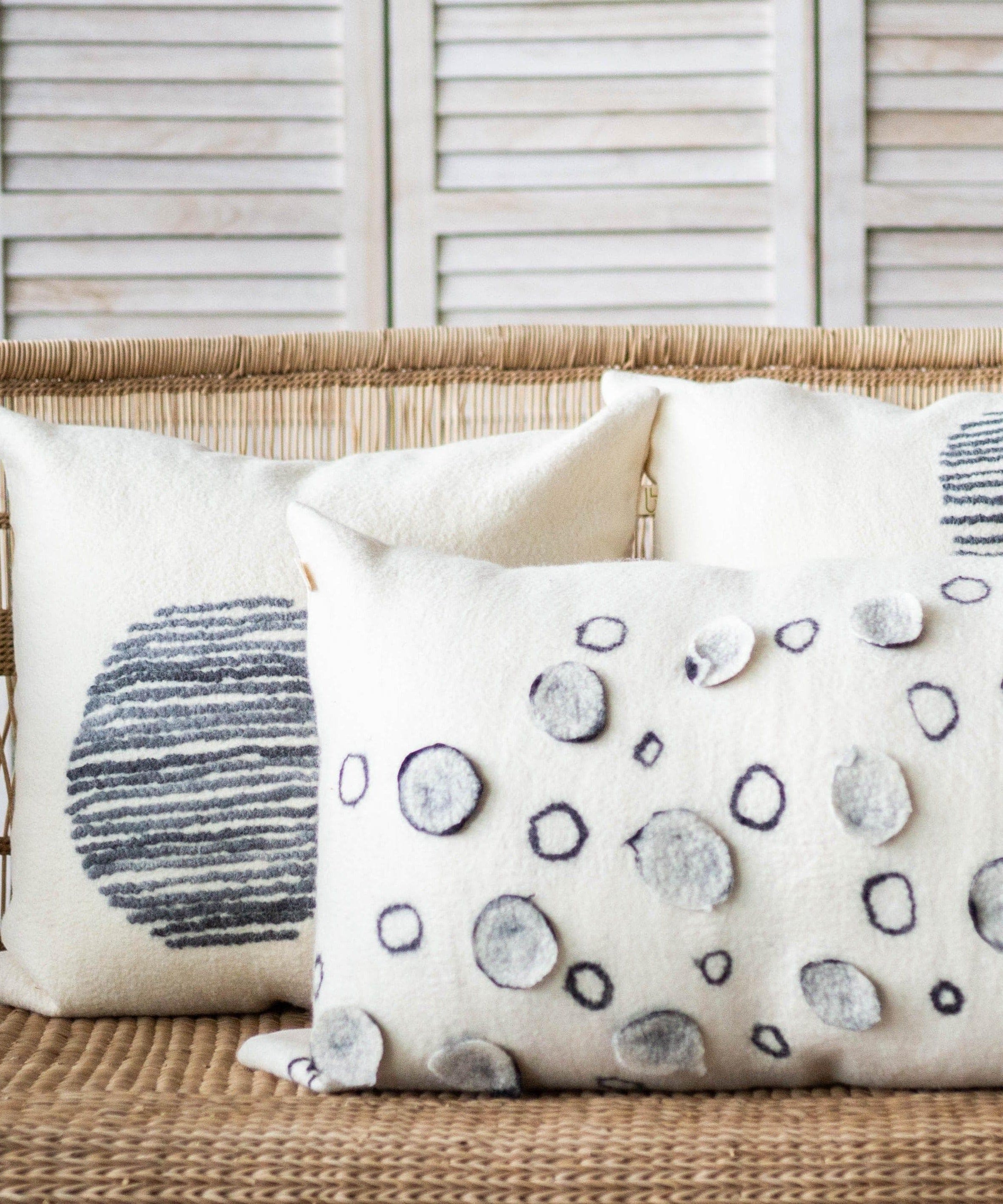 Slatted Circle Hand-Felted Merino Wool Throw Pillow