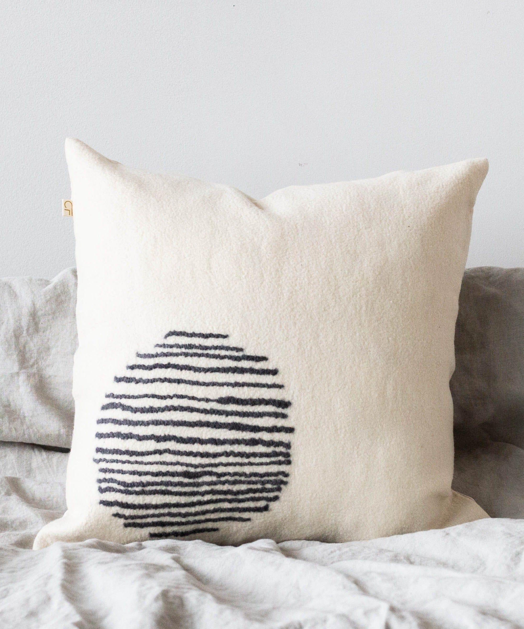 Slatted Circle Hand-Felted Merino Wool Throw Pillow