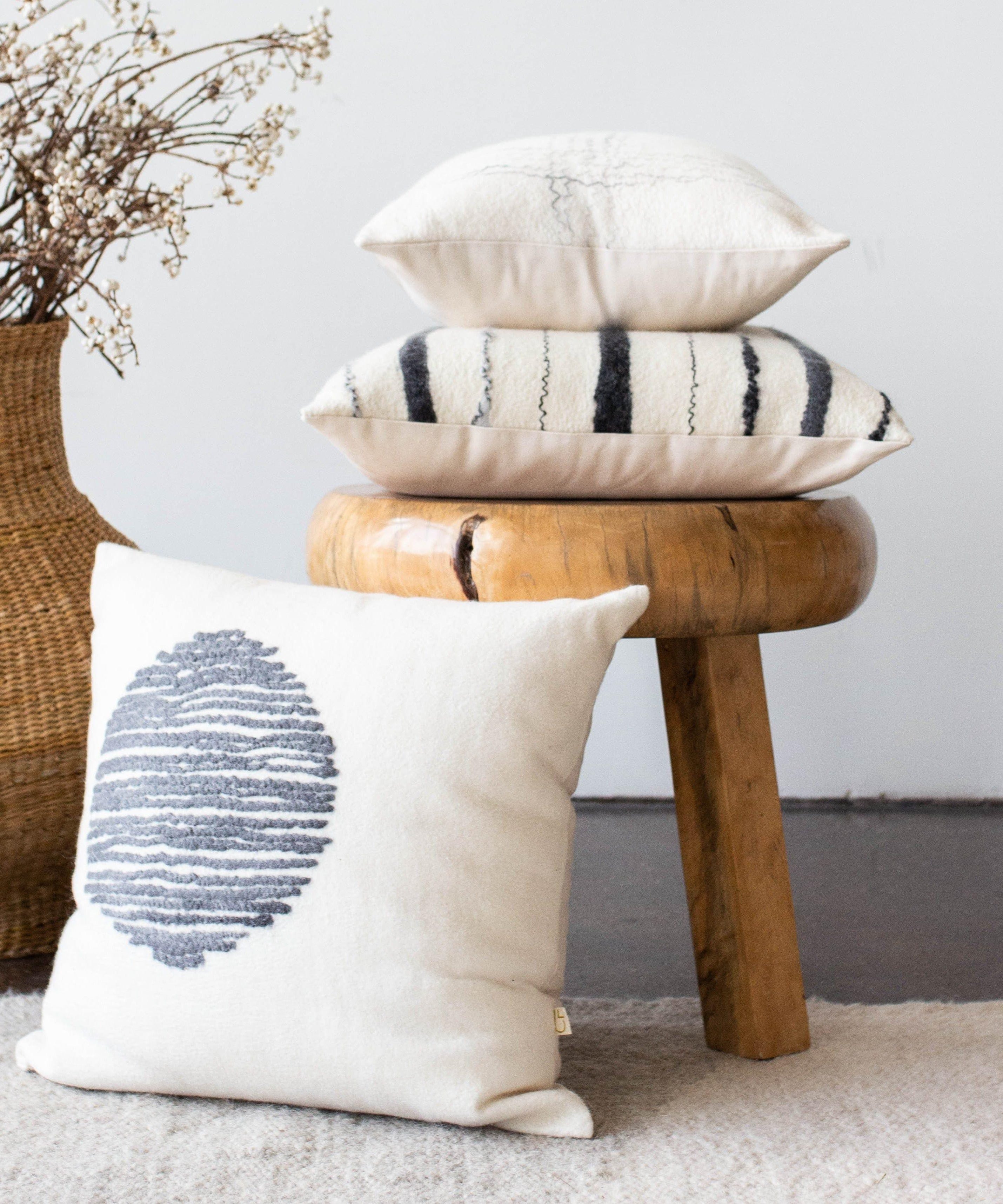 Slatted Circle Hand-Felted Merino Wool Throw Pillow