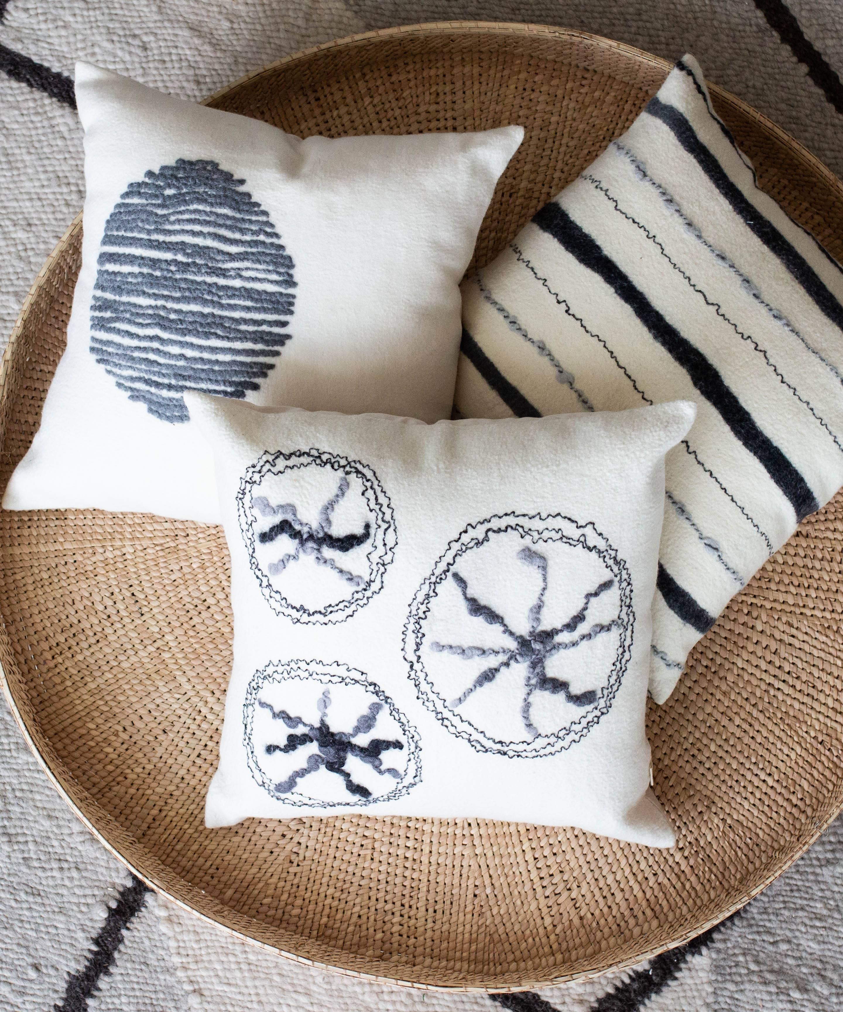 Slatted Circle Hand-Felted Merino Wool Throw Pillow