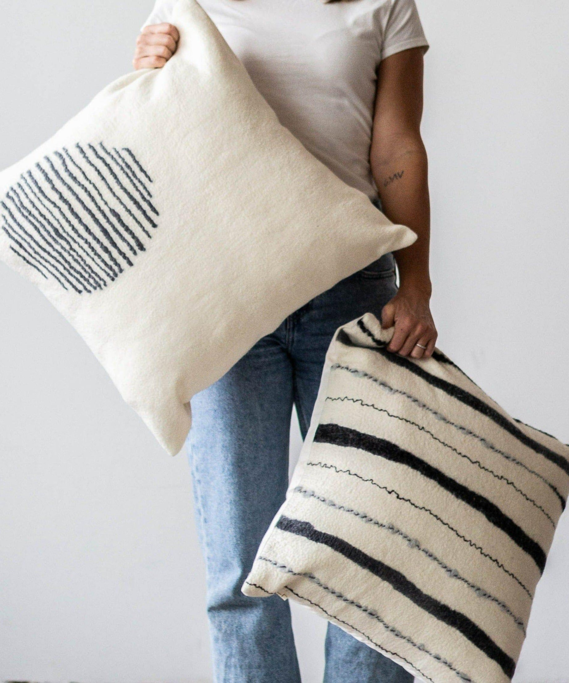 Slatted Circle Hand-Felted Merino Wool Throw Pillow