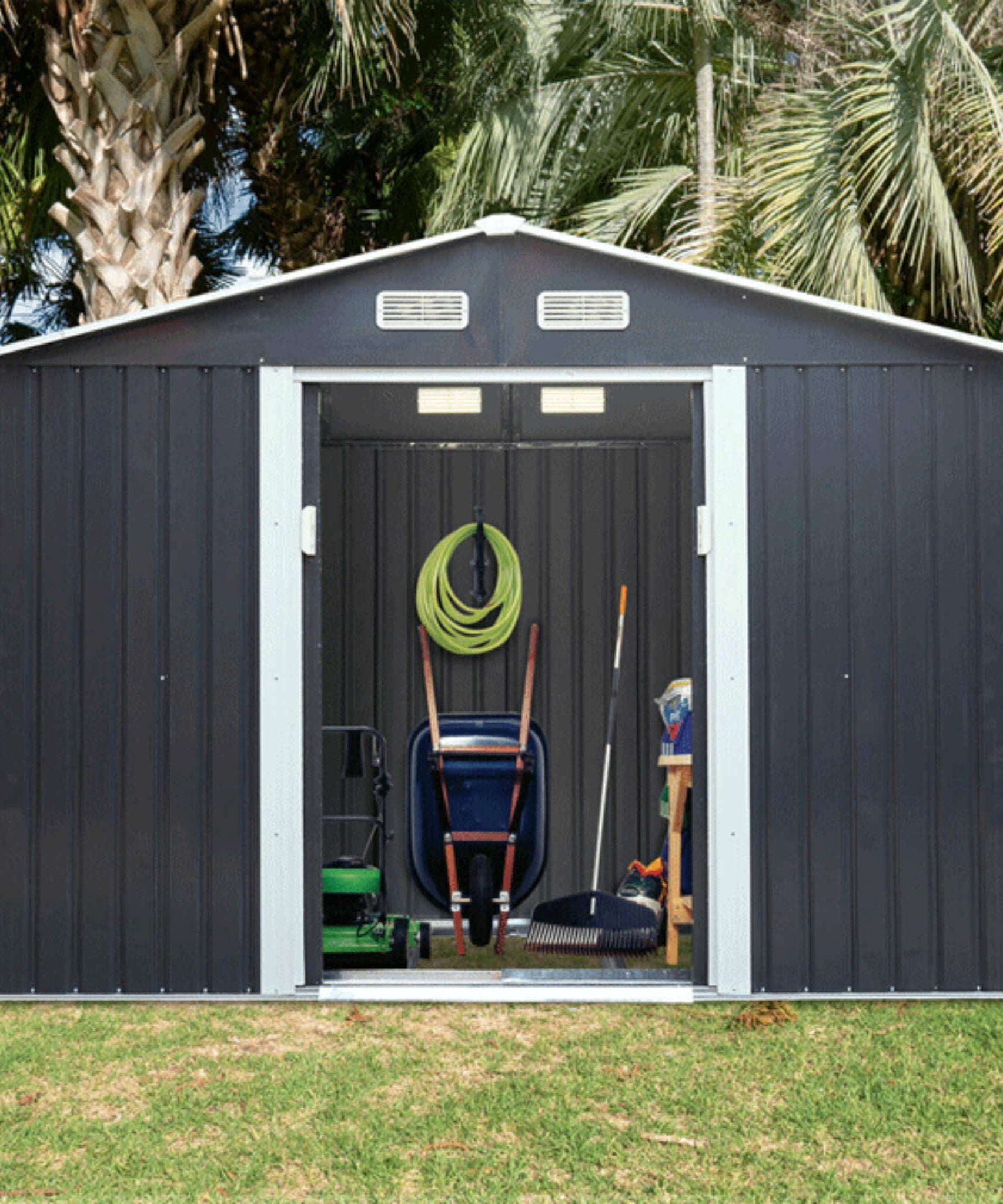 [04X07FT] Alora Small Outdoor Garden Backyard Storage Tool Shed W/ Sliding Door (SAK59938)