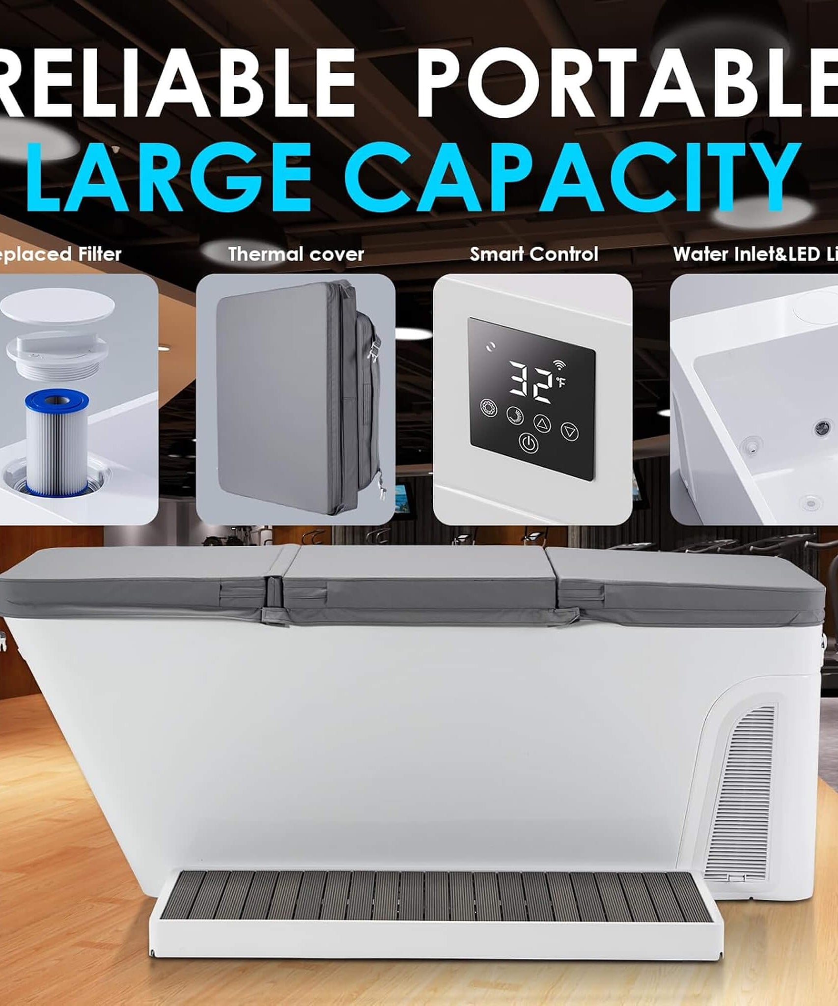 CSC Smart 1-Piece Freestanding Full-Body All-In-One Cold Plunge Tub With Built-In Water Chiller (SAK56280)