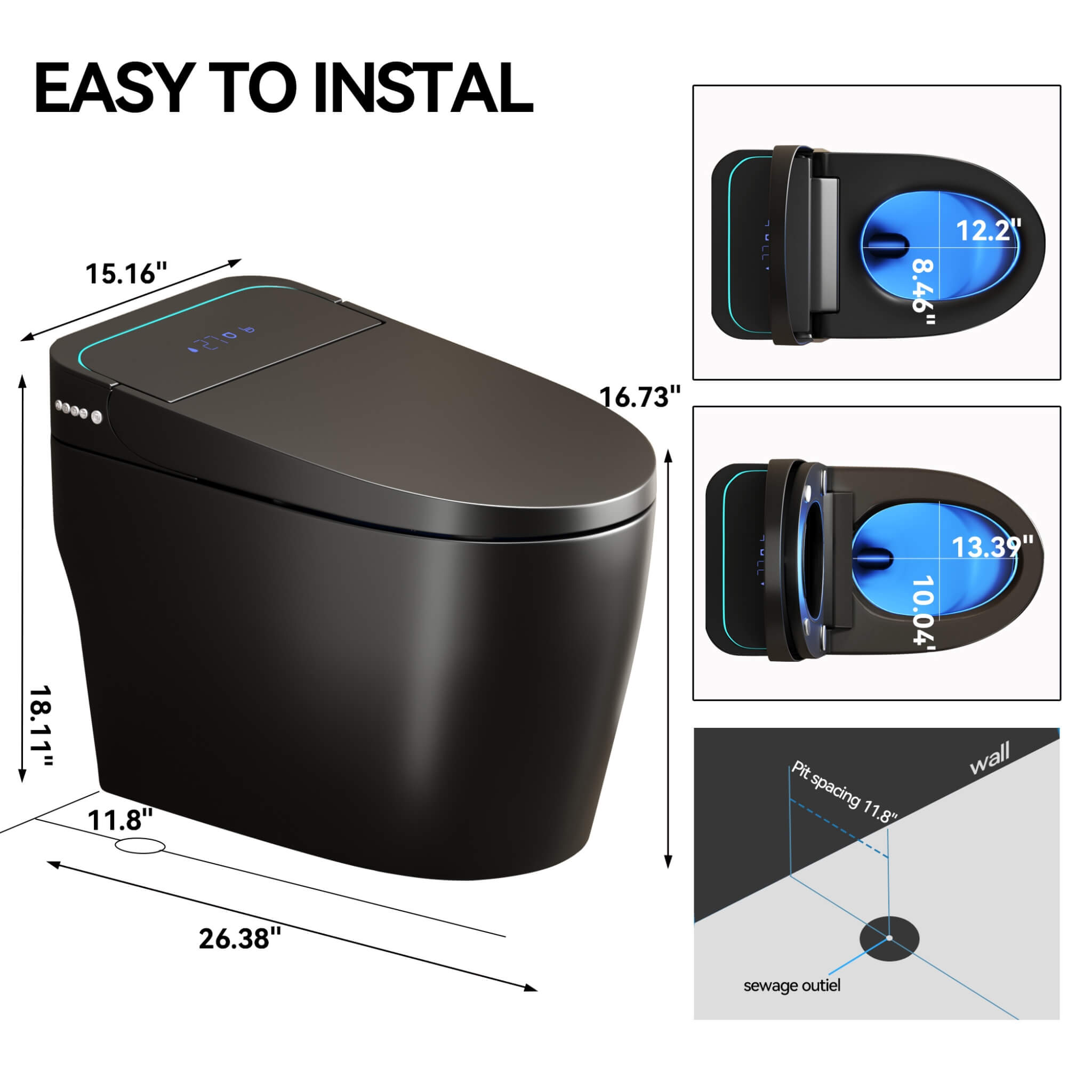Nuvia Smart One-Piece Bidet Toilet With Auto Open/Close Seat And Dryer (SAK86135)