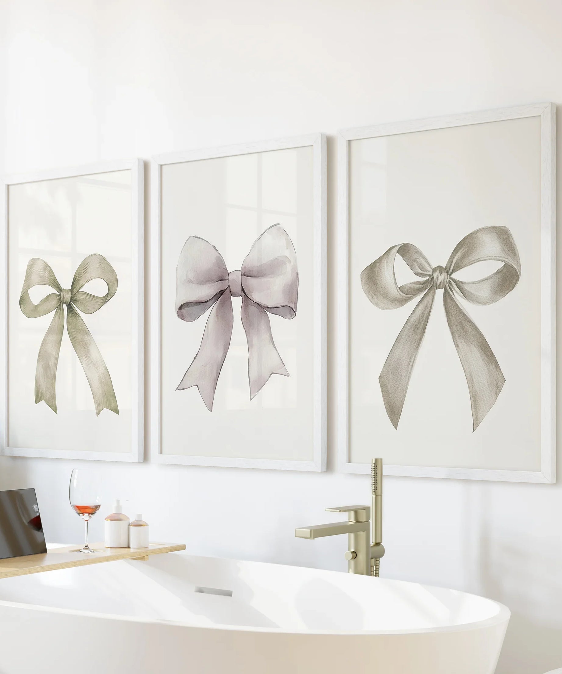 Aesthetic Bow Wall Art Set of 3. Neutral Gallery Set