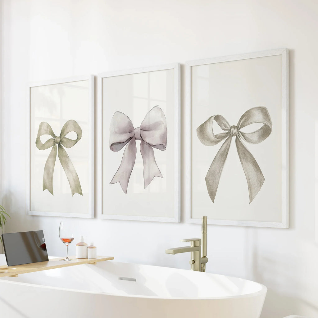 Aesthetic Bow Wall Art Set of 3. Neutral Gallery Set