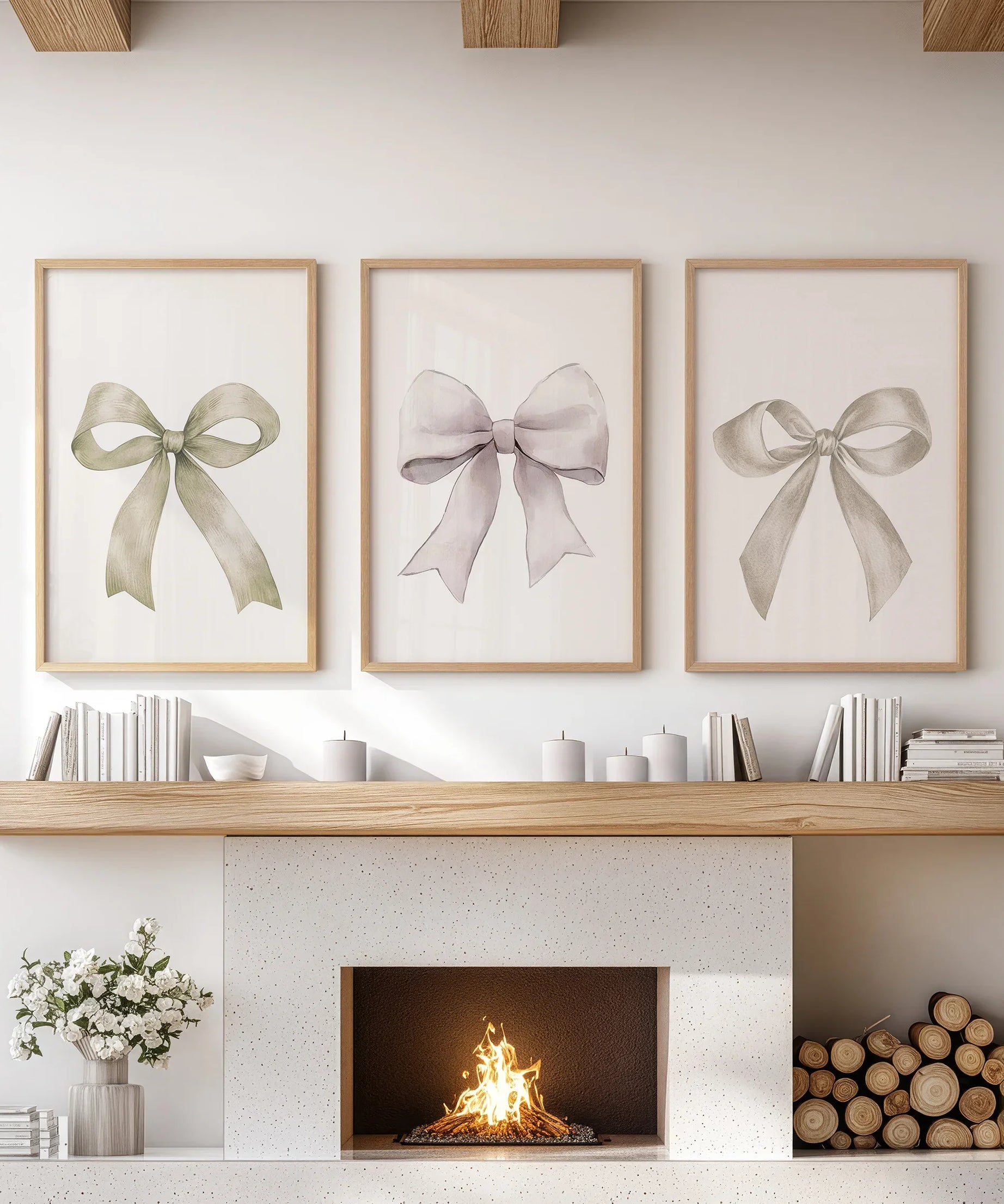 Aesthetic Bow Wall Art Set of 3. Neutral Gallery Set