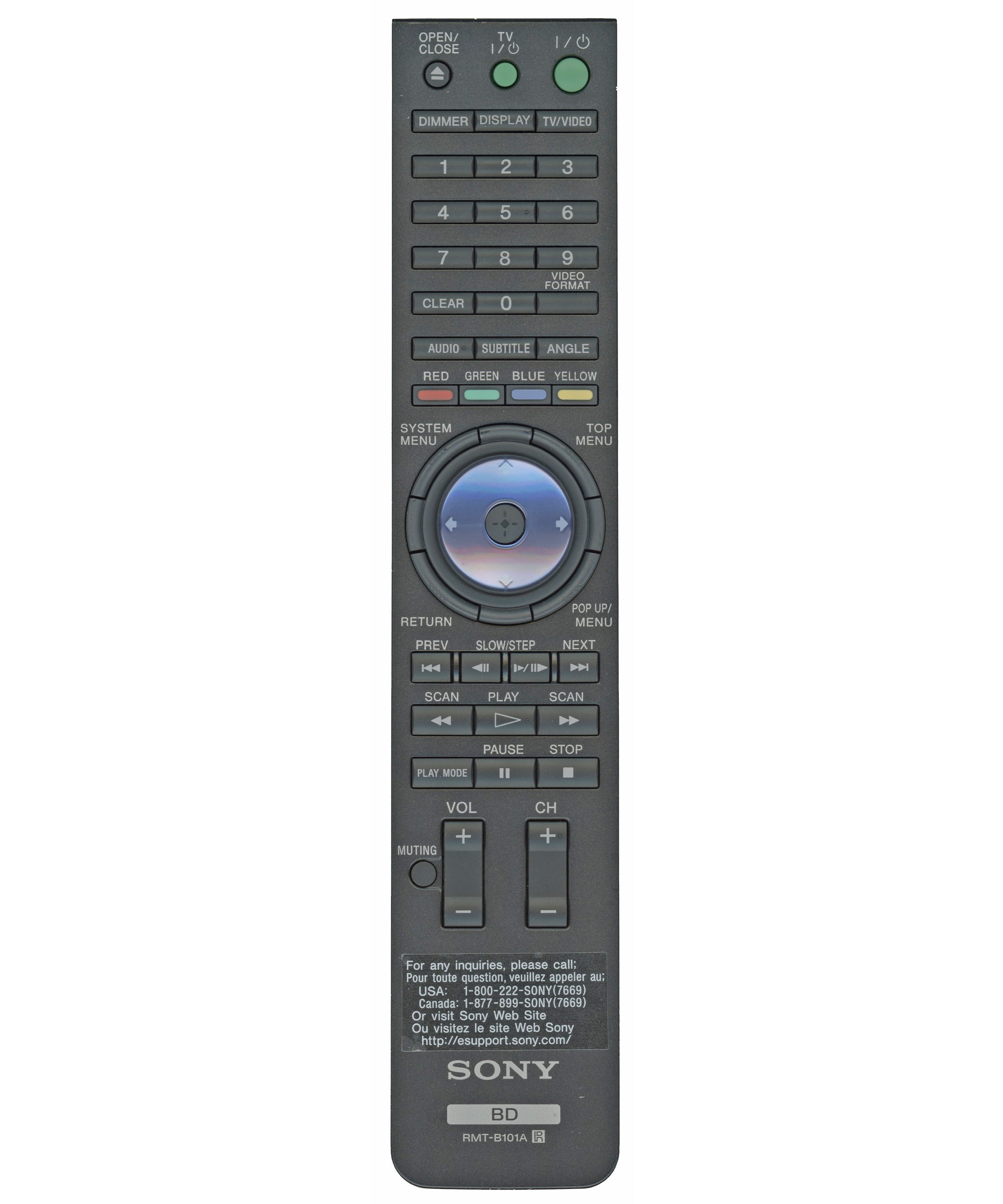 Sony RMT-B101A Blu-Ray Disc DVD Remote Control - 1-479-848-31