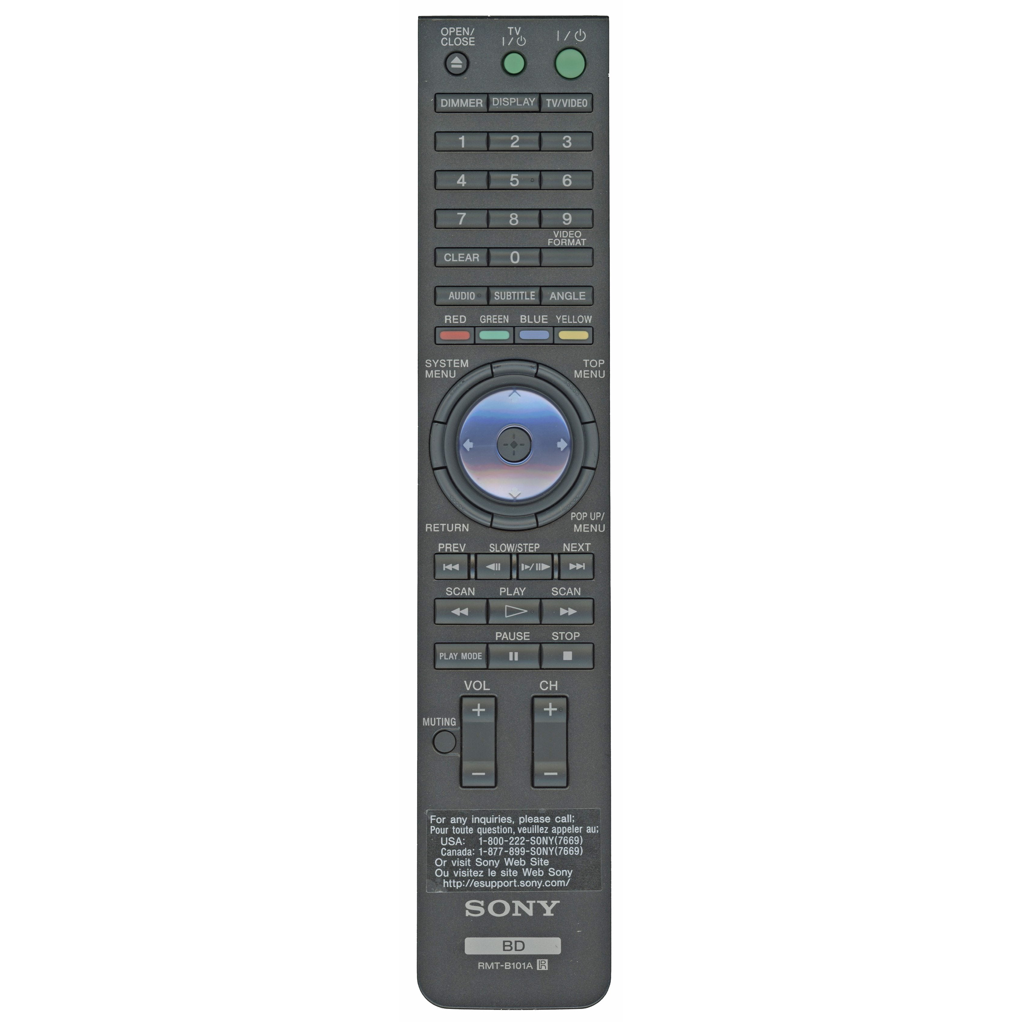 Sony RMT-B101A Blu-Ray Disc DVD Remote Control - 1-479-848-31