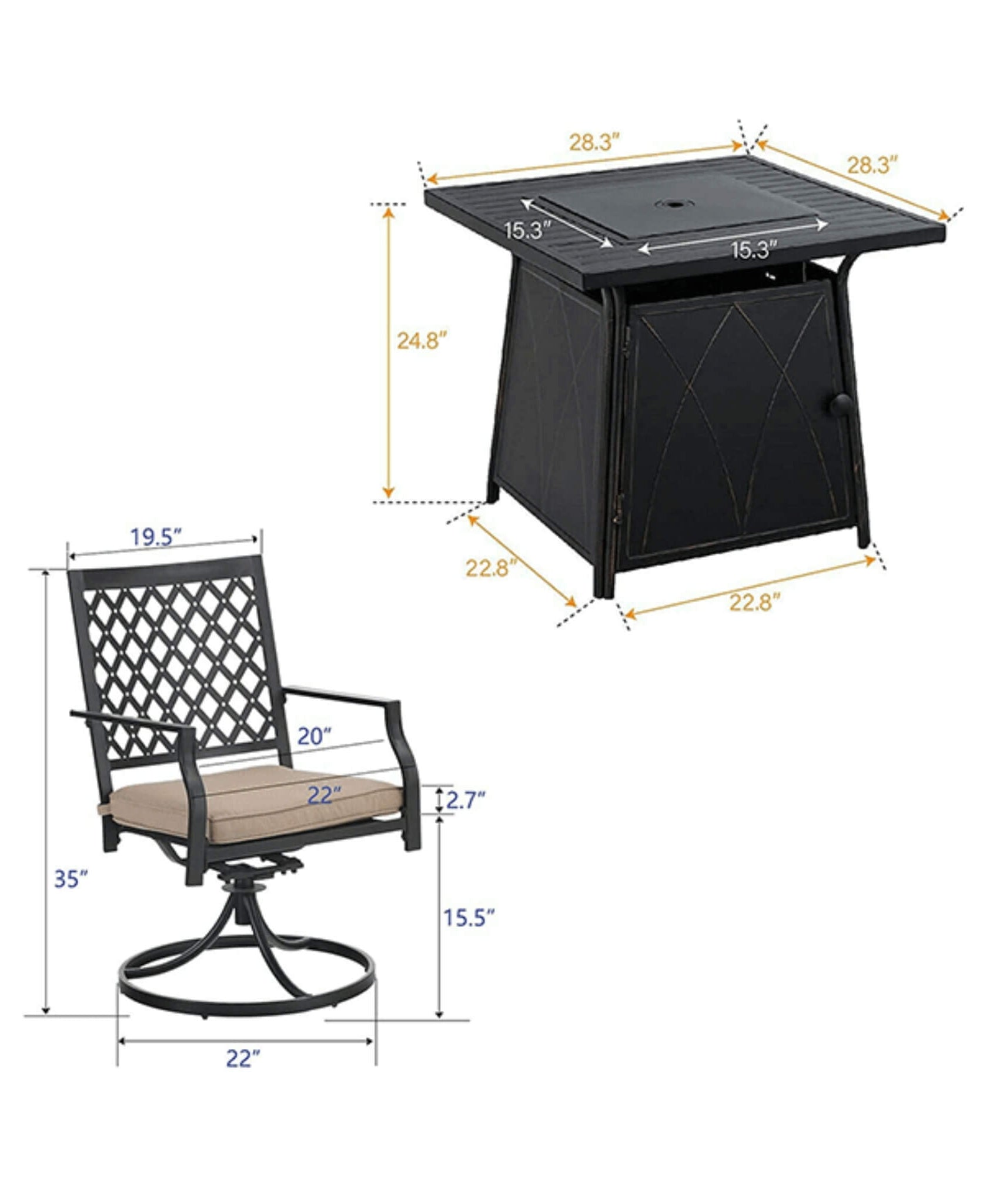 Sophia & William Outdoor Gas Fire Pit Table Set W/ Cushioned Swivel Dining Chairs, 5PCS (SAK63872)