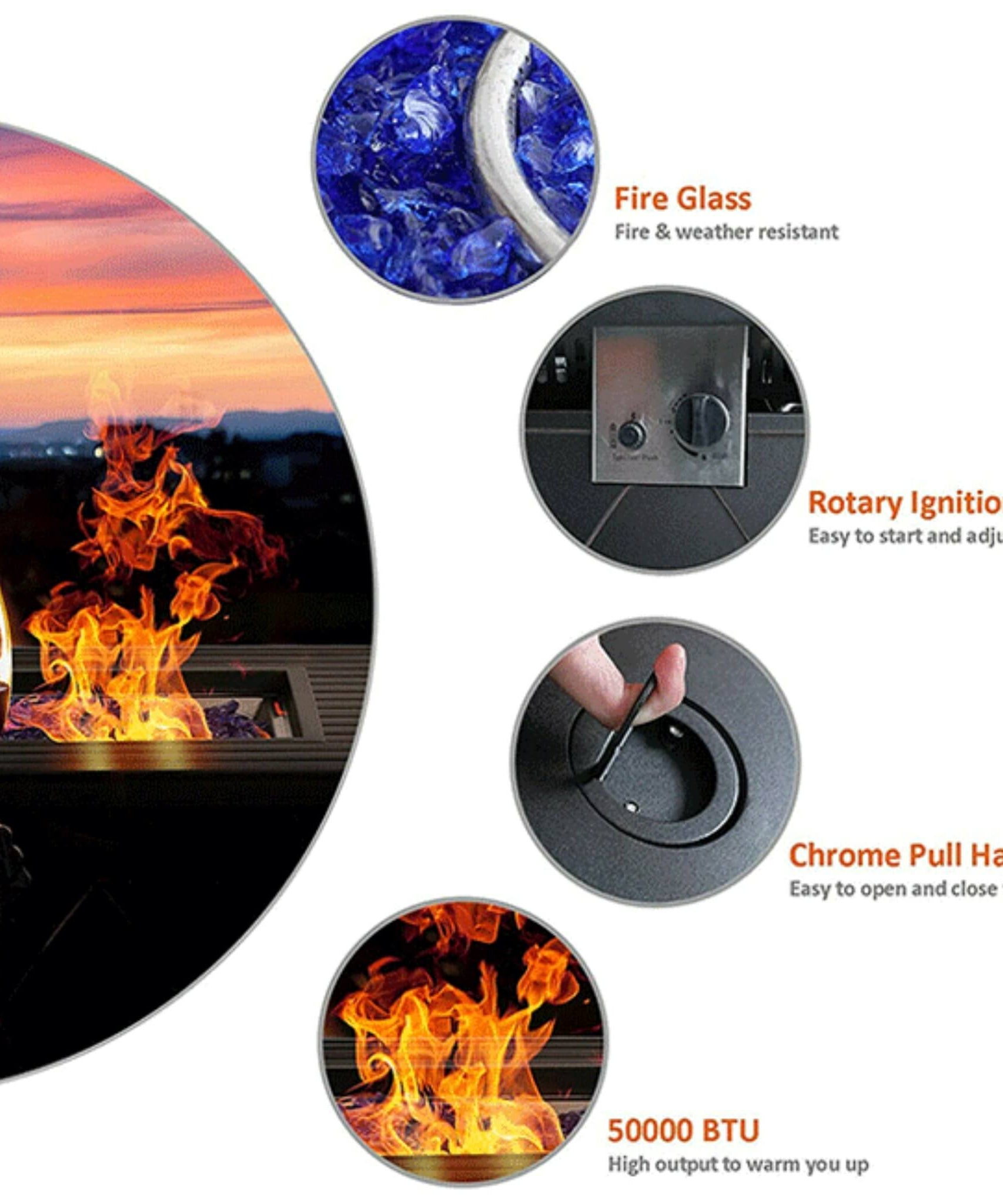 Sophia & William Outdoor Gas Fire Pit Table Set W/ Cushioned Swivel Dining Chairs, 5PCS (SAK63872)