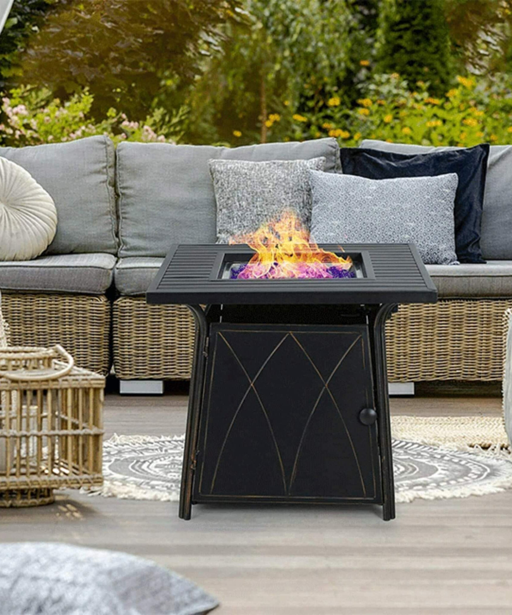 Sophia & William Outdoor Gas Fire Pit Table Set W/ Cushioned Swivel Dining Chairs, 5PCS (SAK63872)