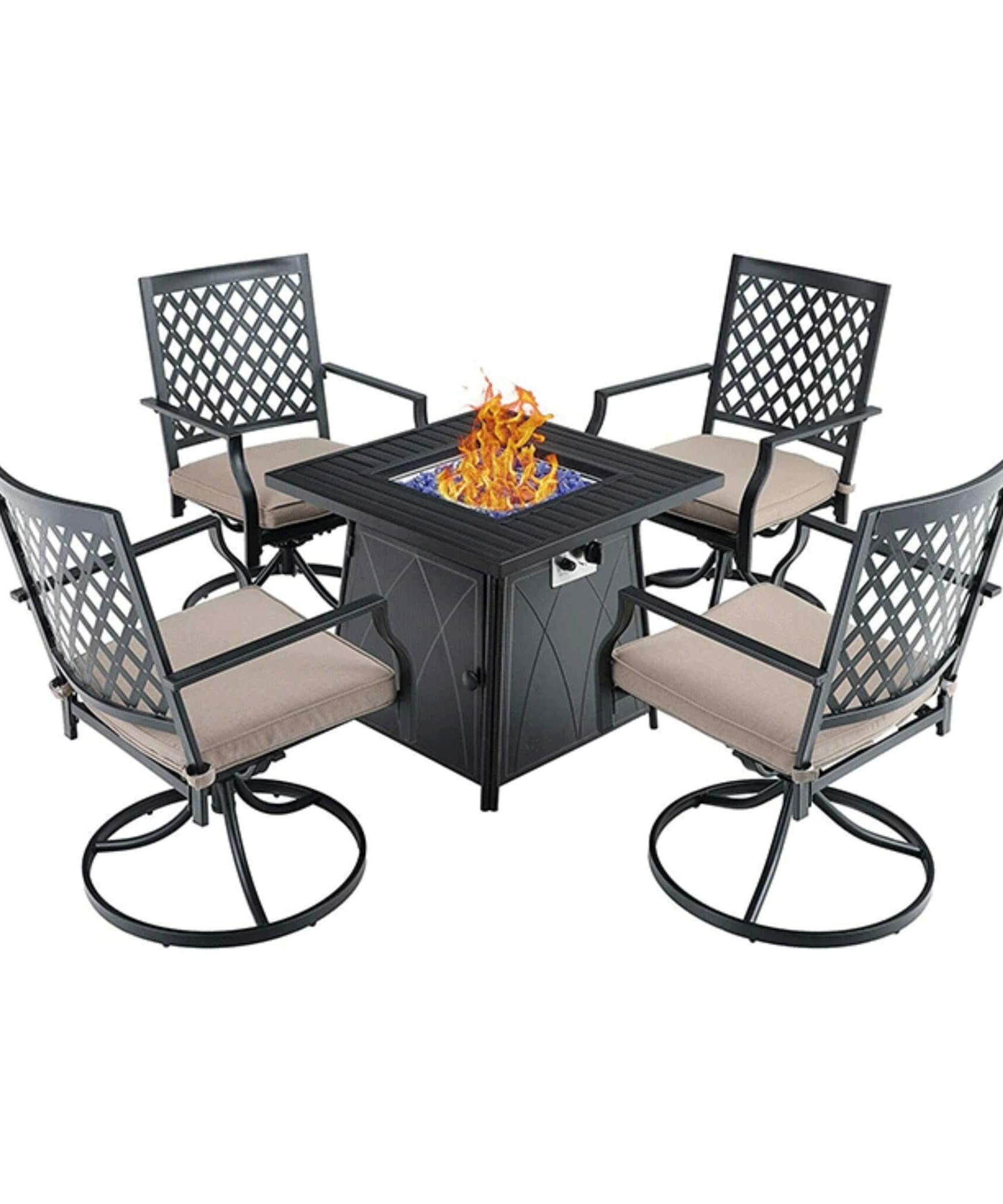 Sophia & William Outdoor Gas Fire Pit Table Set W/ Cushioned Swivel Dining Chairs, 5PCS (SAK63872)