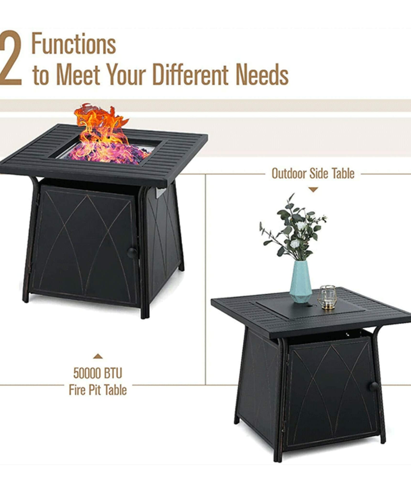 Sophia & William Outdoor Gas Fire Pit Table Set W/ Cushioned Swivel Dining Chairs, 5PCS (SAK63872)