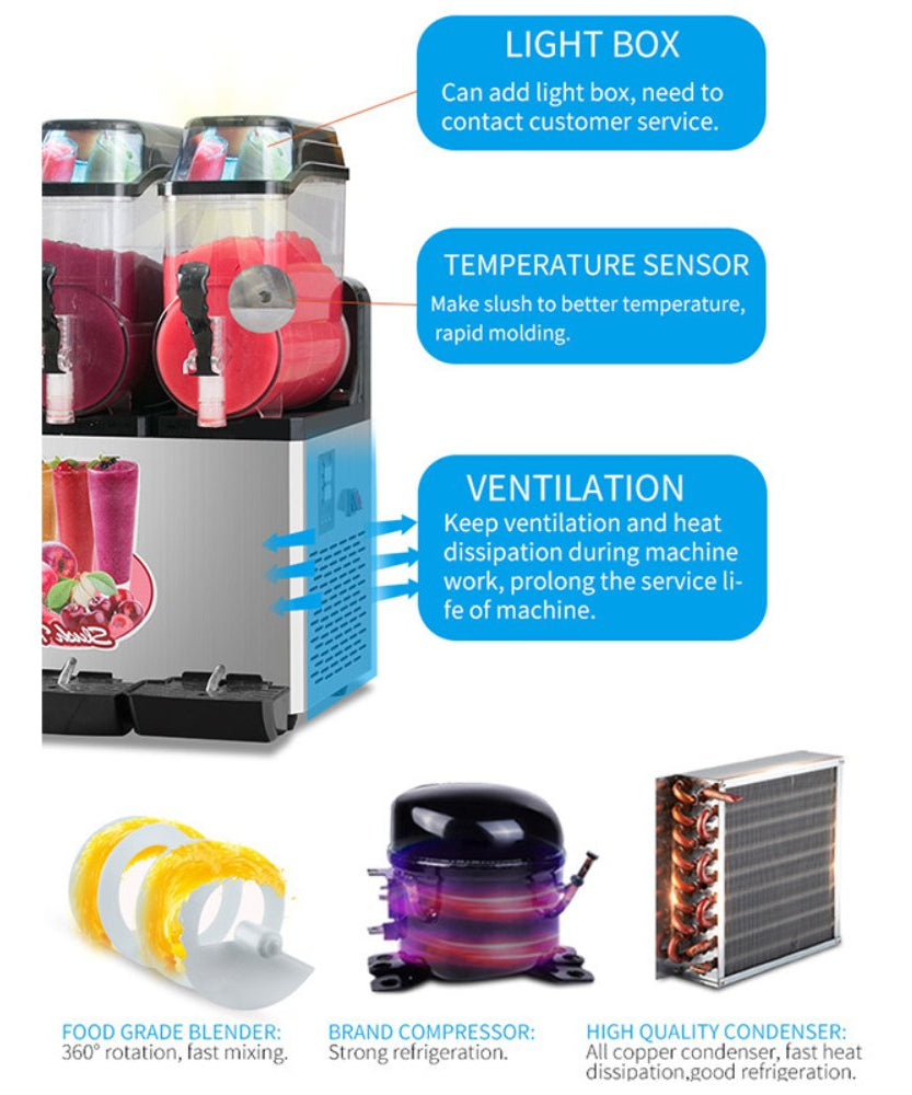 Premium Commercial Stainless Steel Slushy Machine With Triple Tank Advance Cooling, 45L (SAK52258)