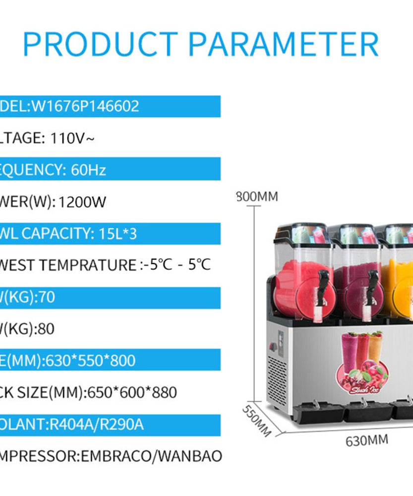 Premium Commercial Stainless Steel Slushy Machine With Triple Tank Advance Cooling, 45L (SAK52258)