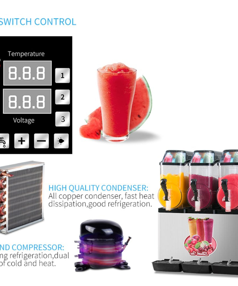 Premium Commercial Stainless Steel Slushy Machine With Triple Tank Advance Cooling, 45L (SAK52258)
