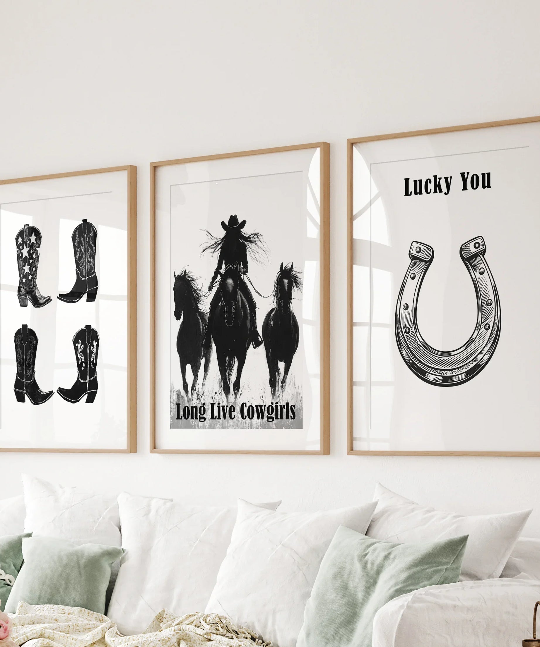 Western Cowgirl Wall Art Set of 3. Rustic Ranch Decor
