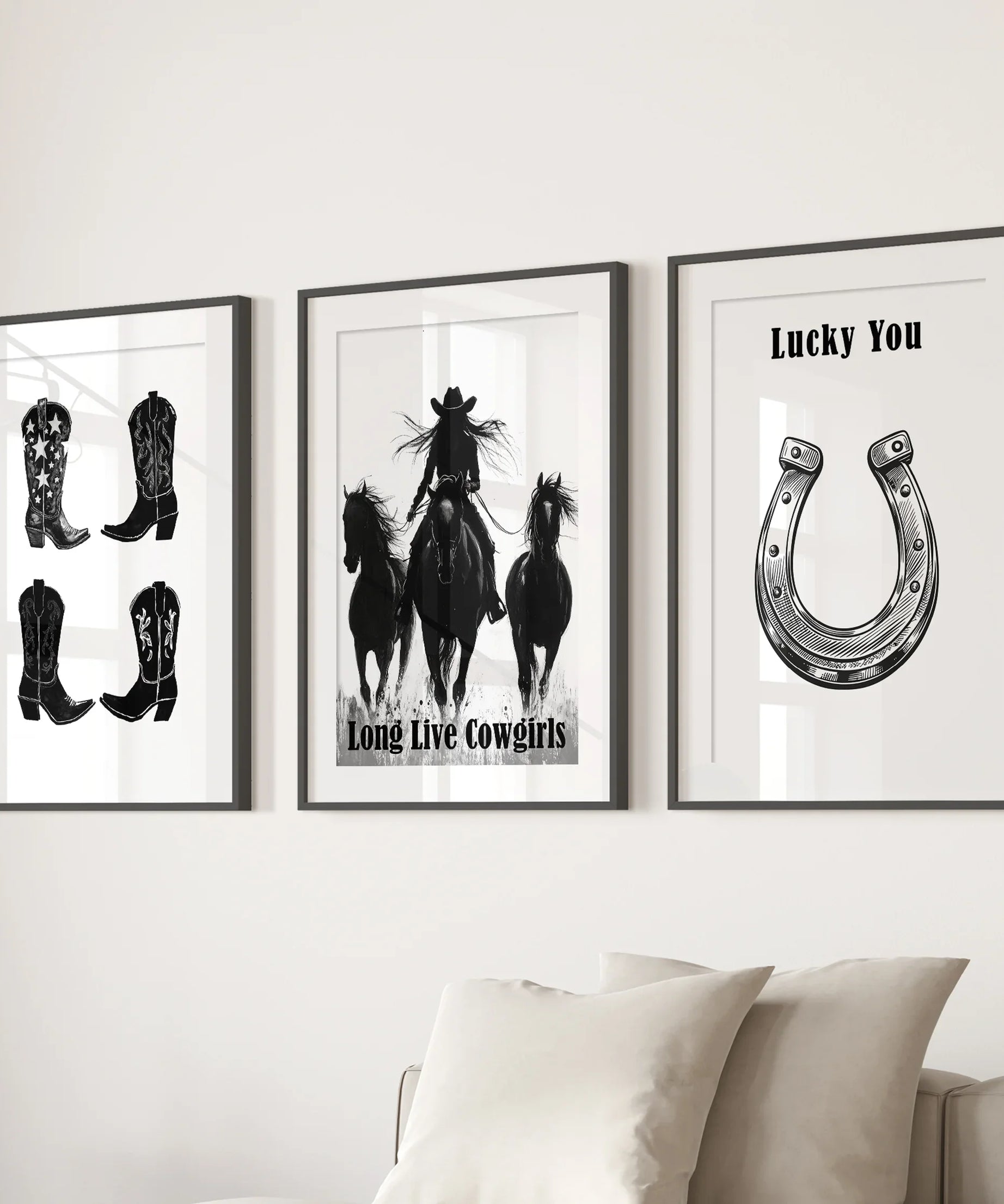 Western Cowgirl Wall Art Set of 3. Rustic Ranch Decor