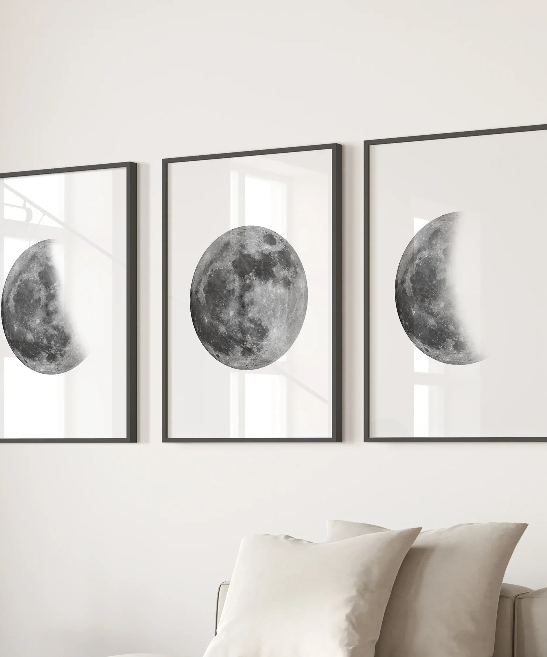 Moon Phases Set of 3 Prints. Black and White Lunar Cycle