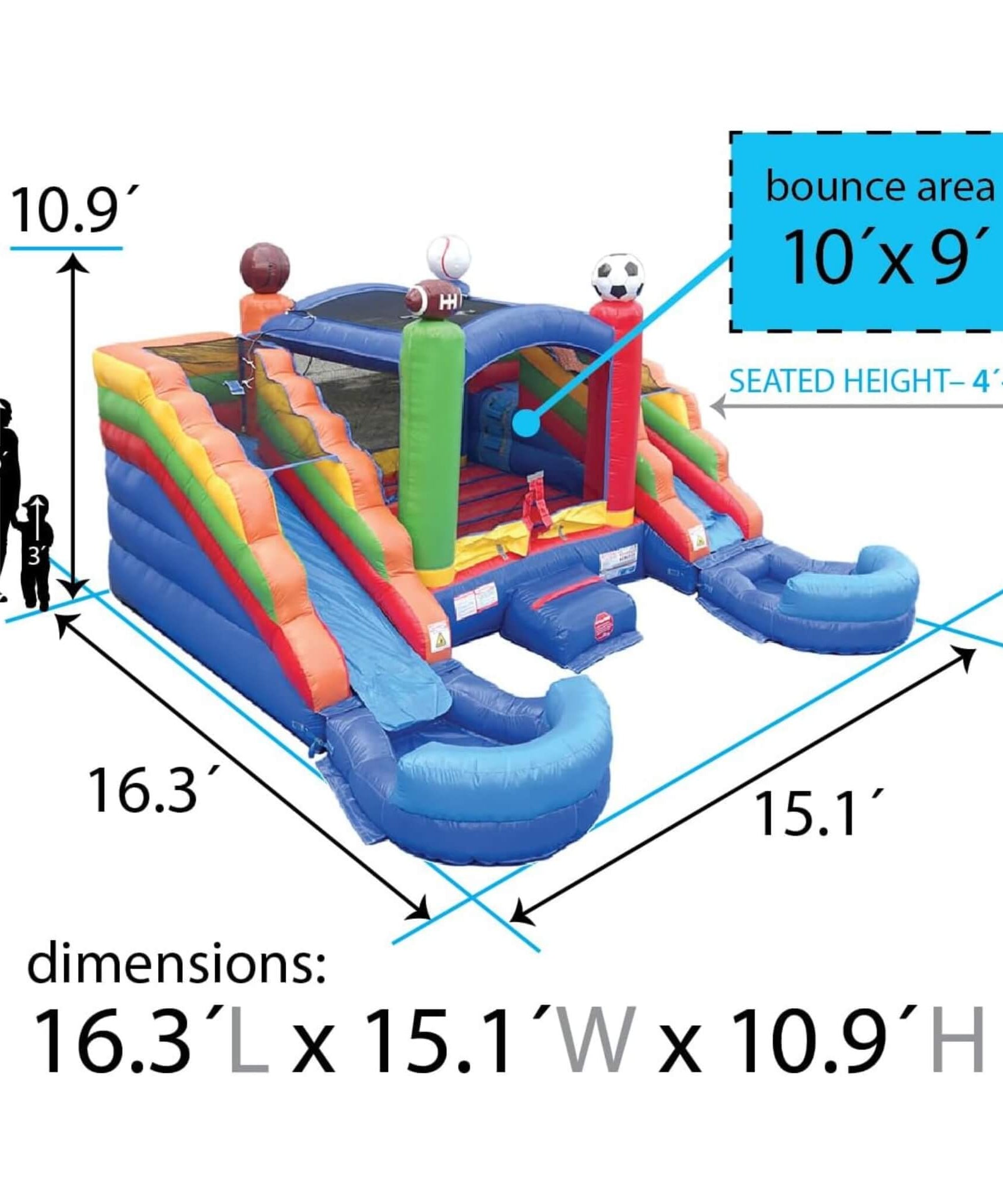 16FT Sports Castle Bounce House With Double Water Slides (SAK17635)