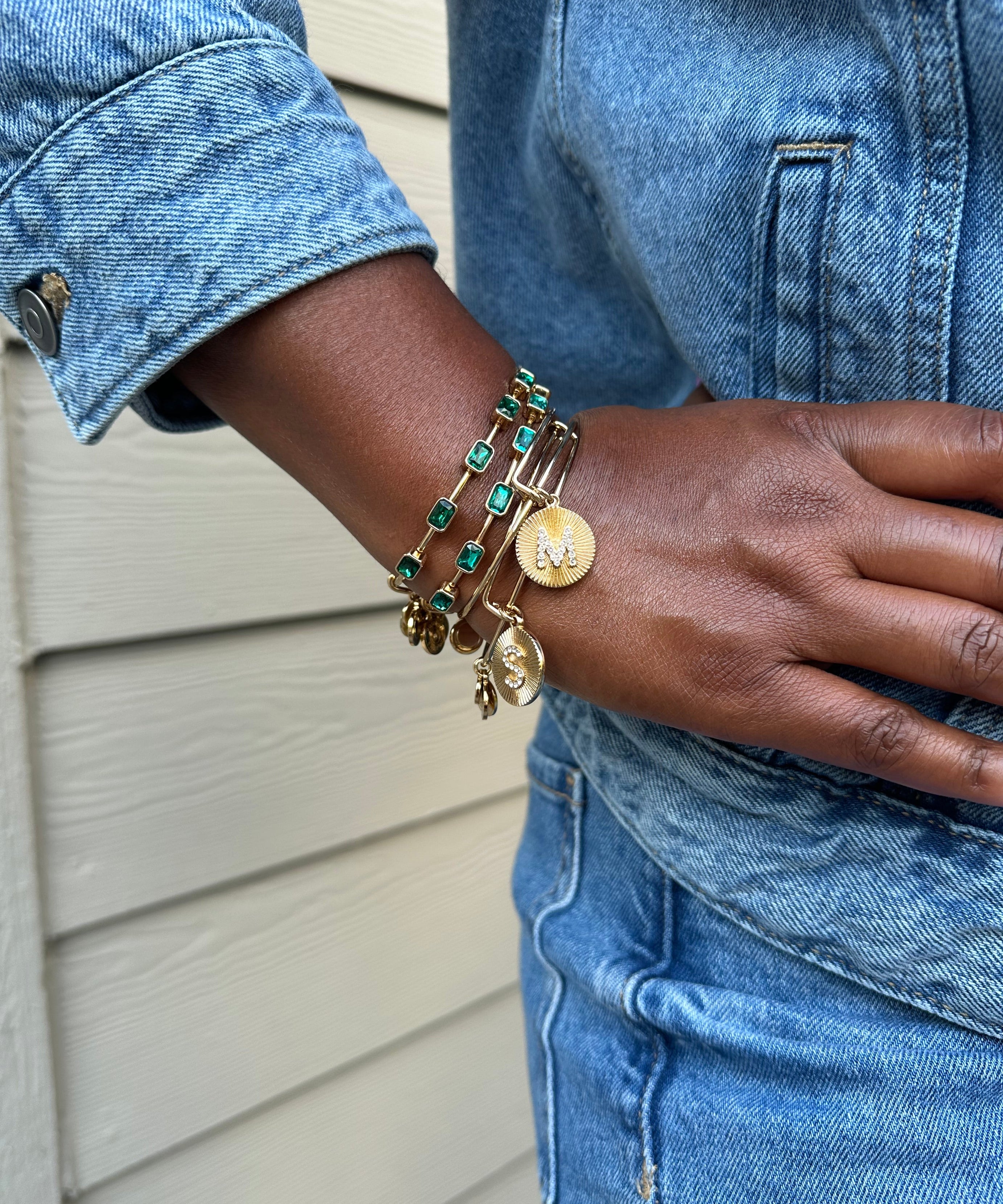 Initial M Pave Starburst Texture Bangle