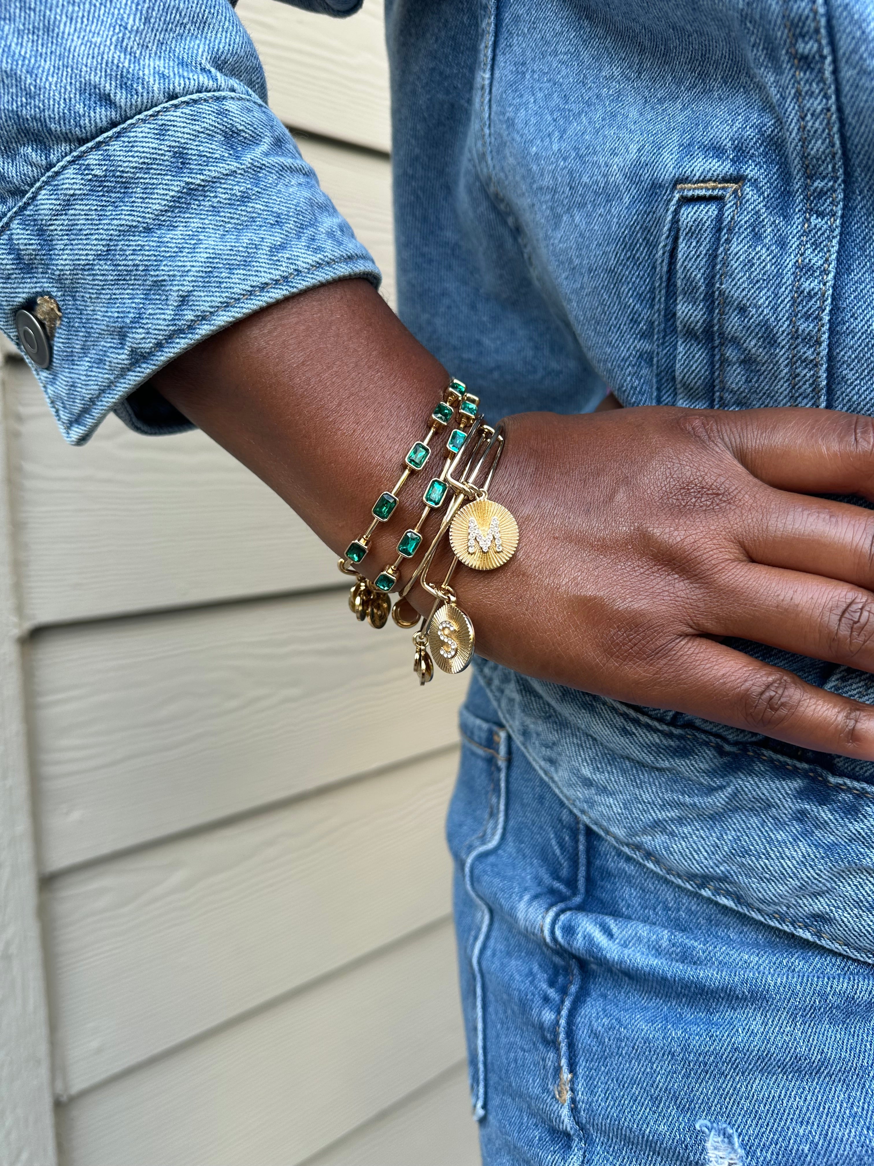 Initial M Pave Starburst Texture Bangle