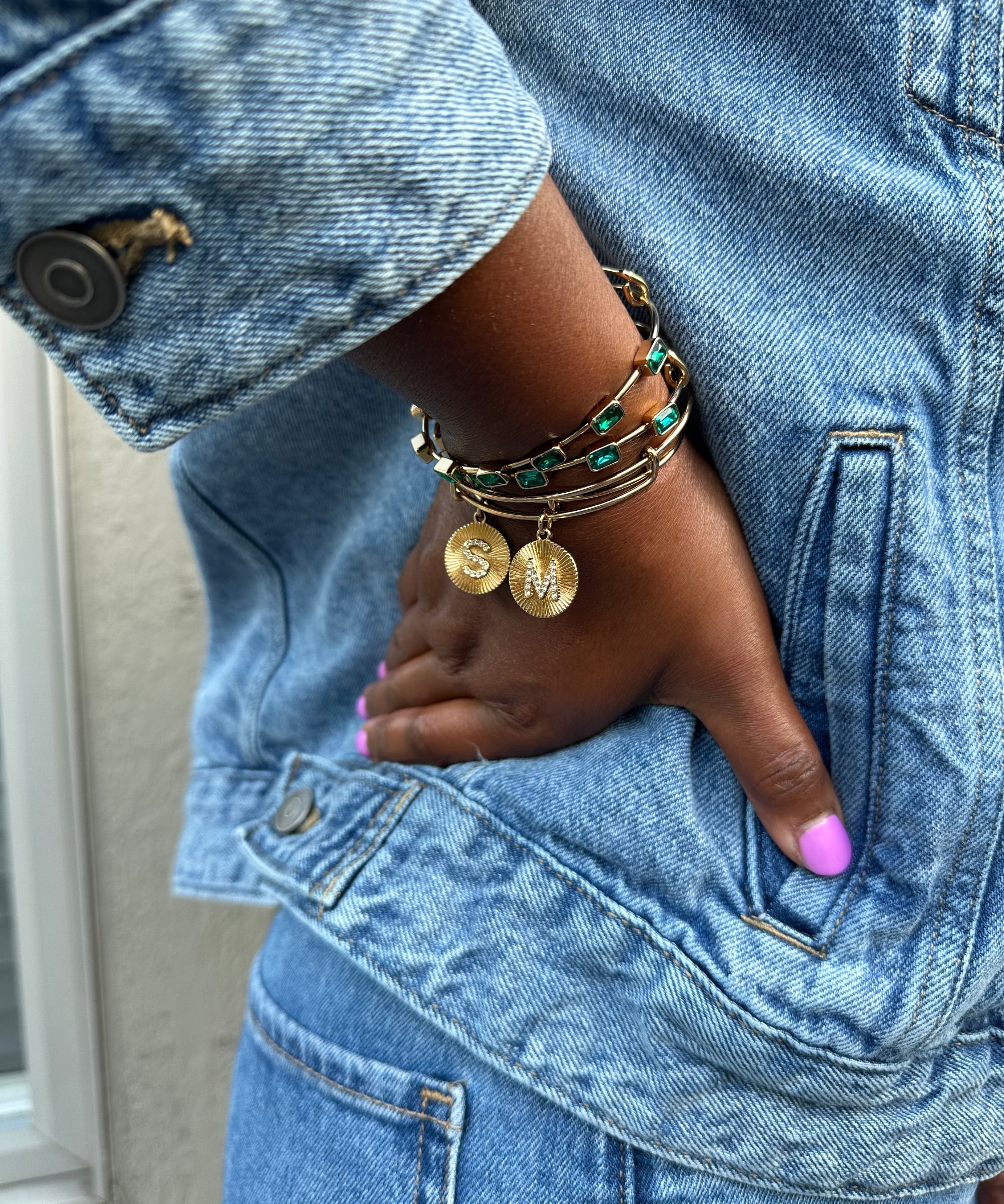 Initial M Pave Starburst Texture Bangle