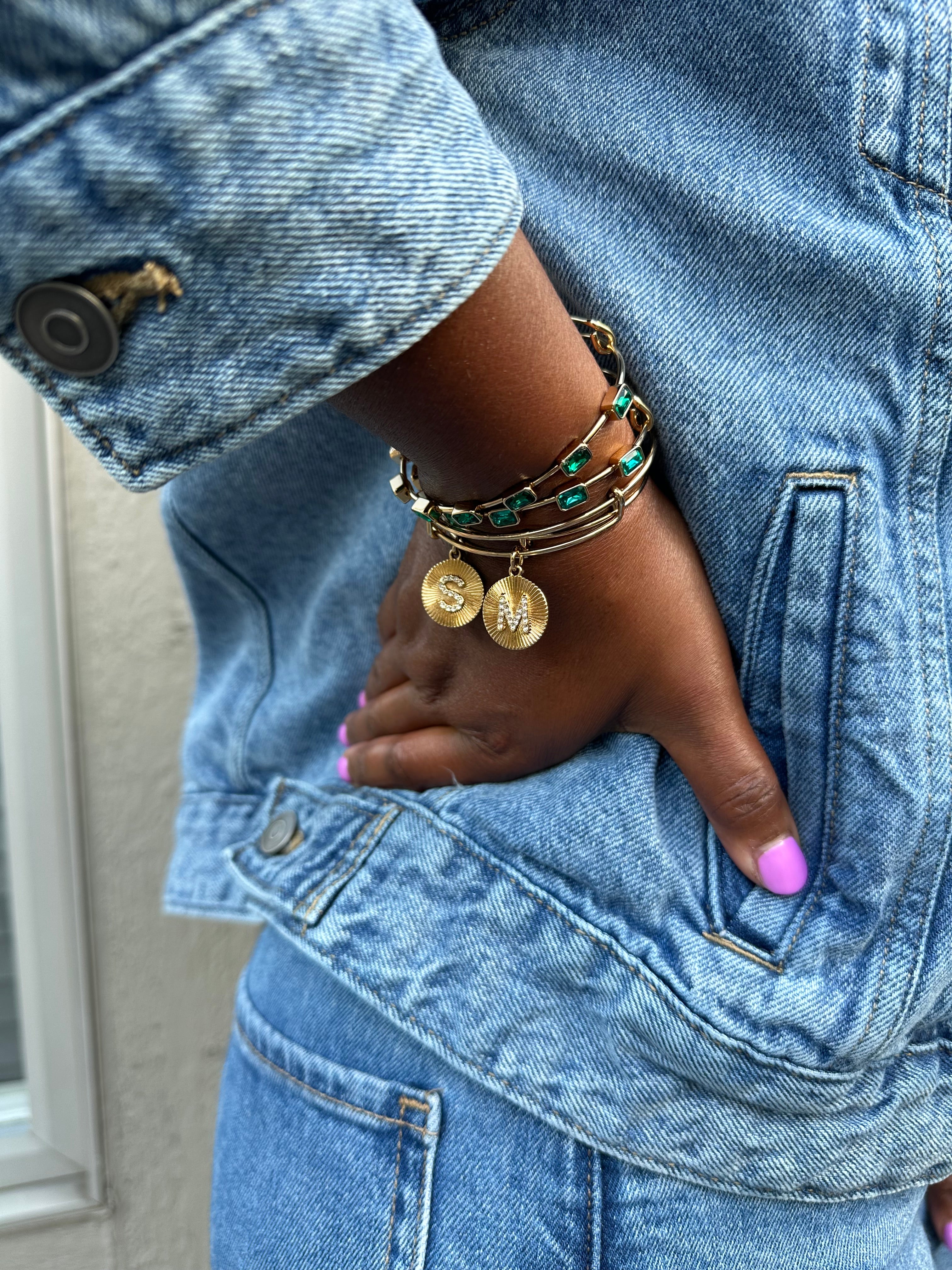 Initial M Pave Starburst Texture Bangle