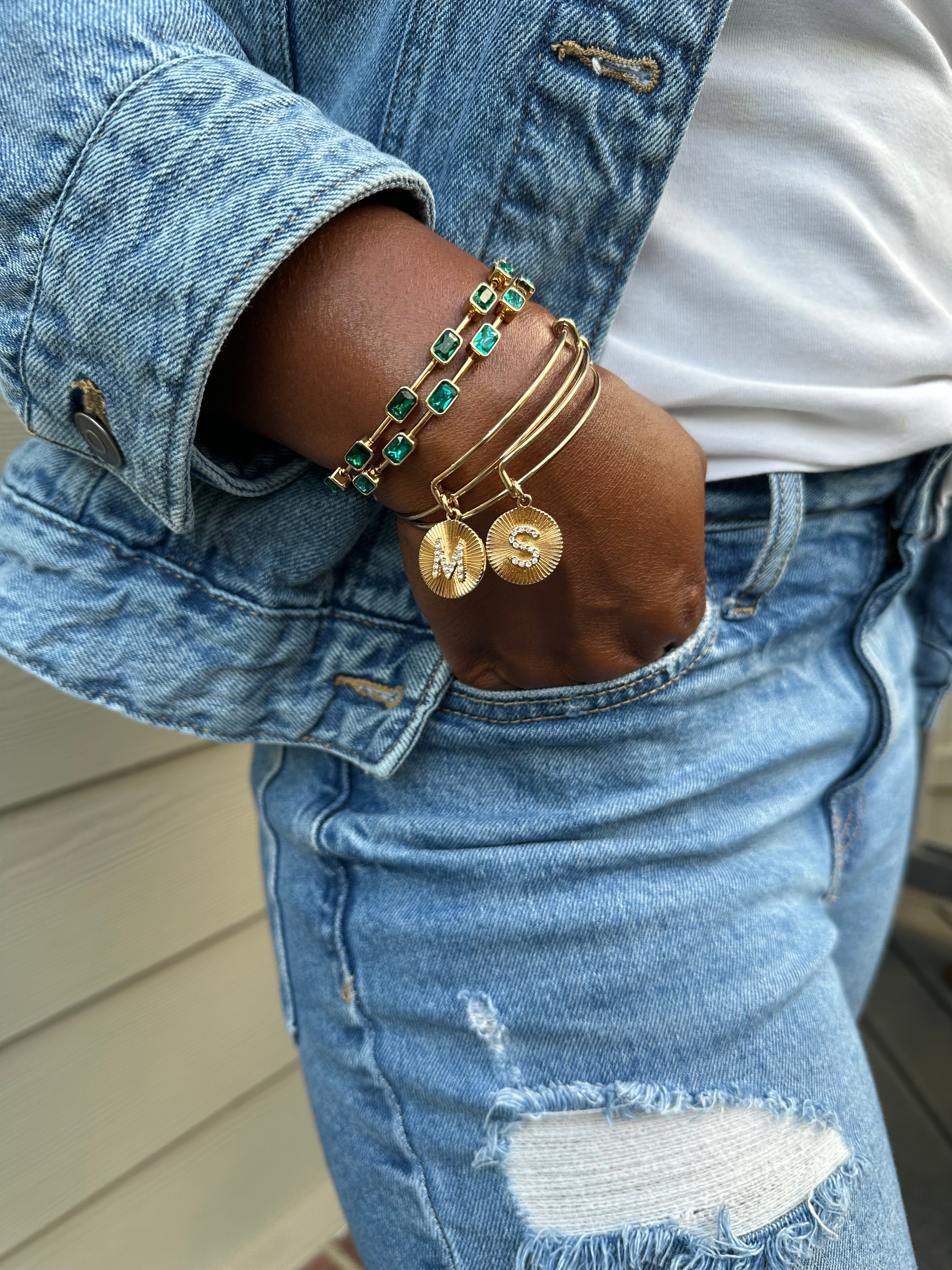 Initial M Pave Starburst Texture Bangle
