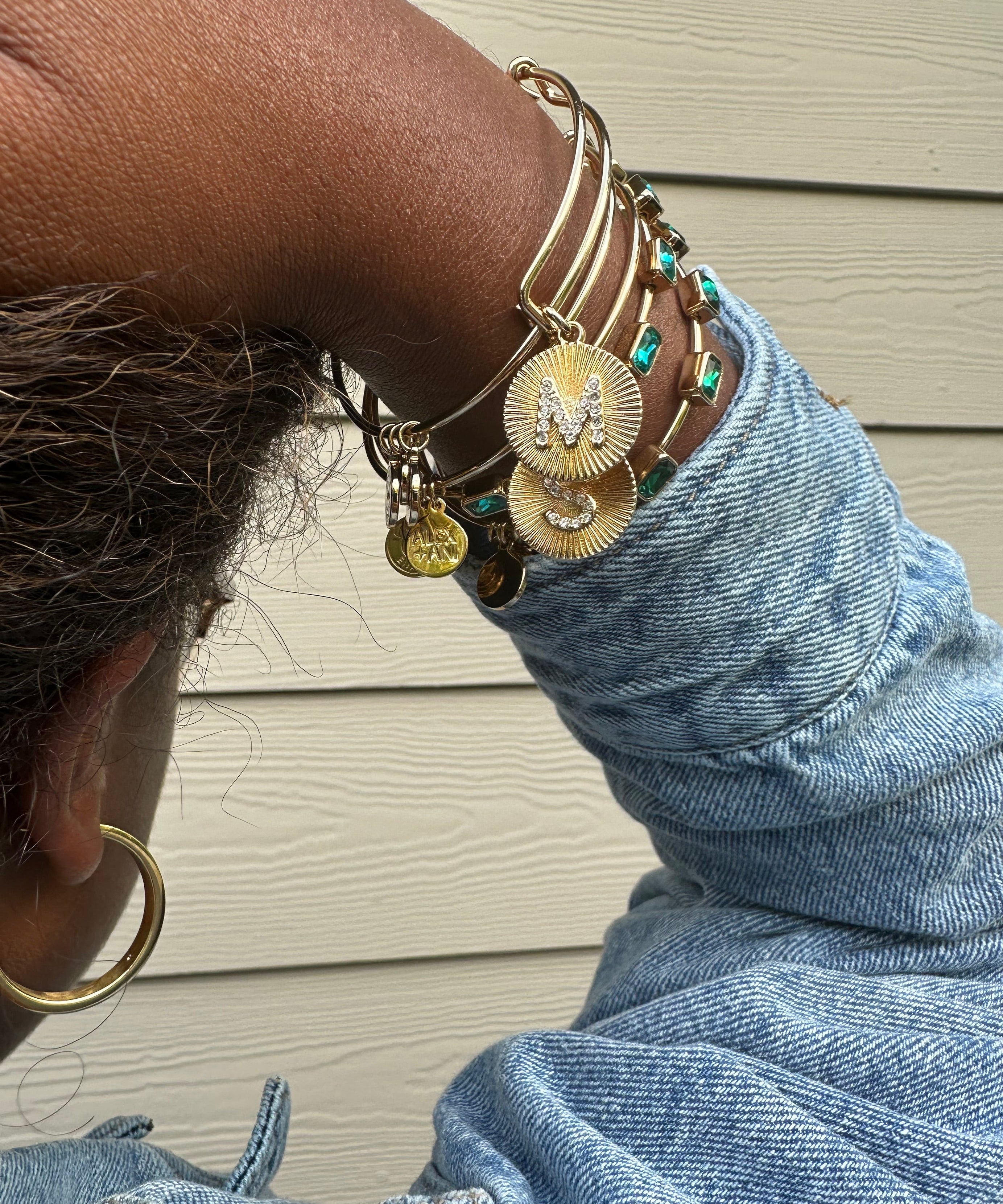 Initial M Pave Starburst Texture Bangle