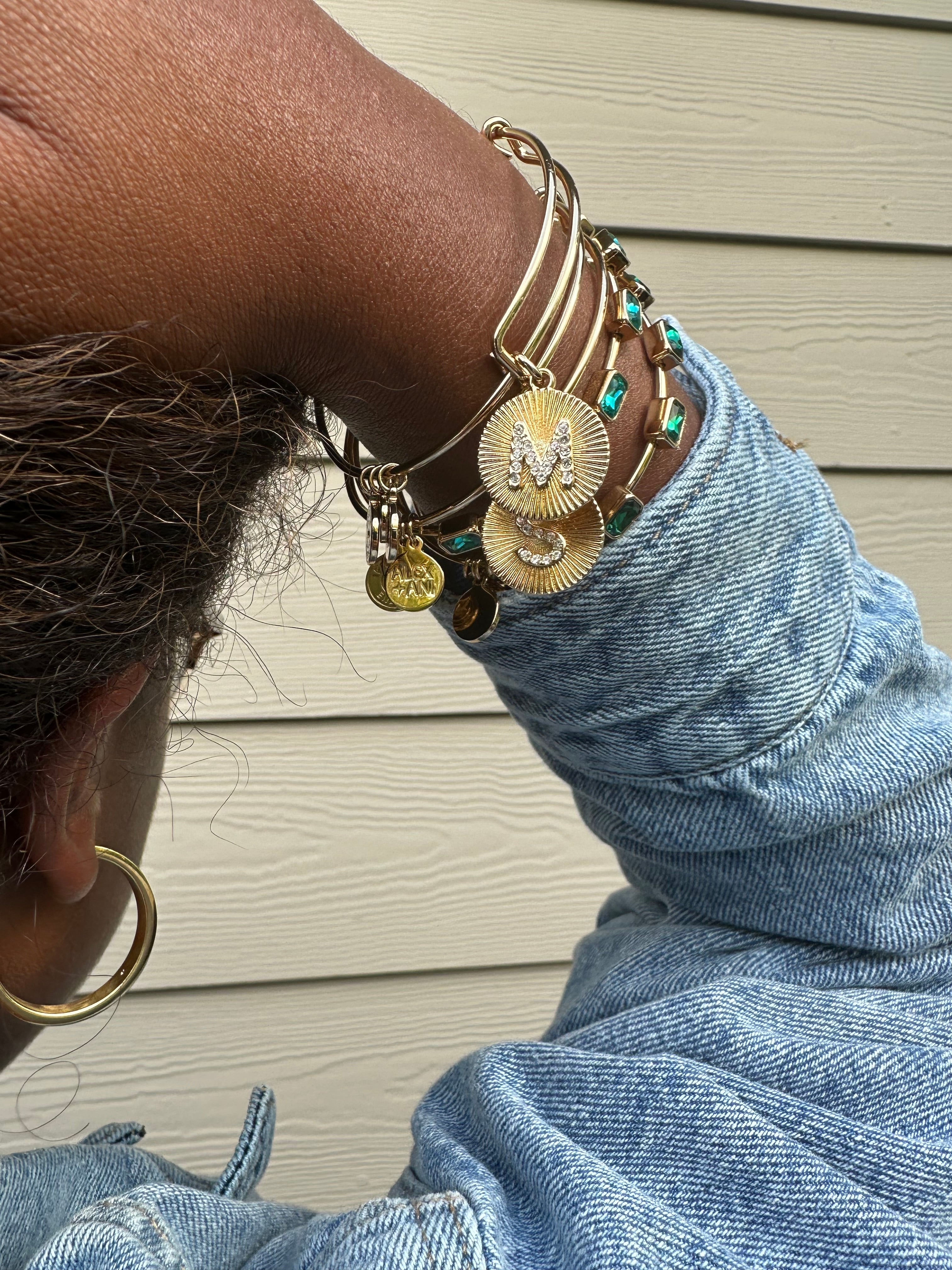 Initial M Pave Starburst Texture Bangle