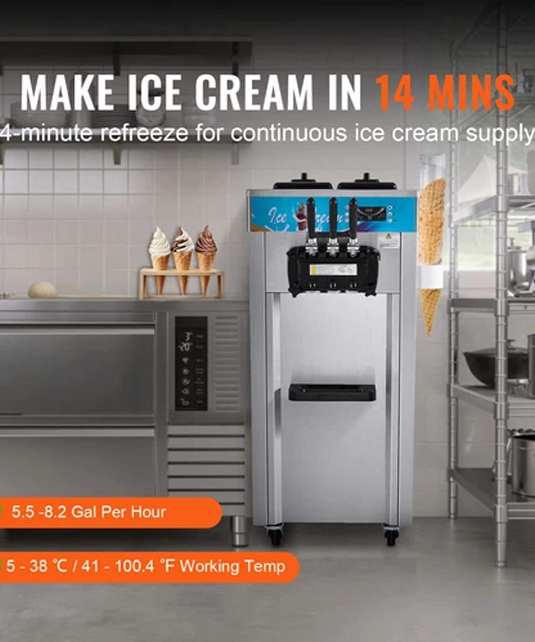 Stainless Steel Commercial 21-31 L/H 3-Flavor Soft Serve Ice Cream Machine Maker (SAK65291)