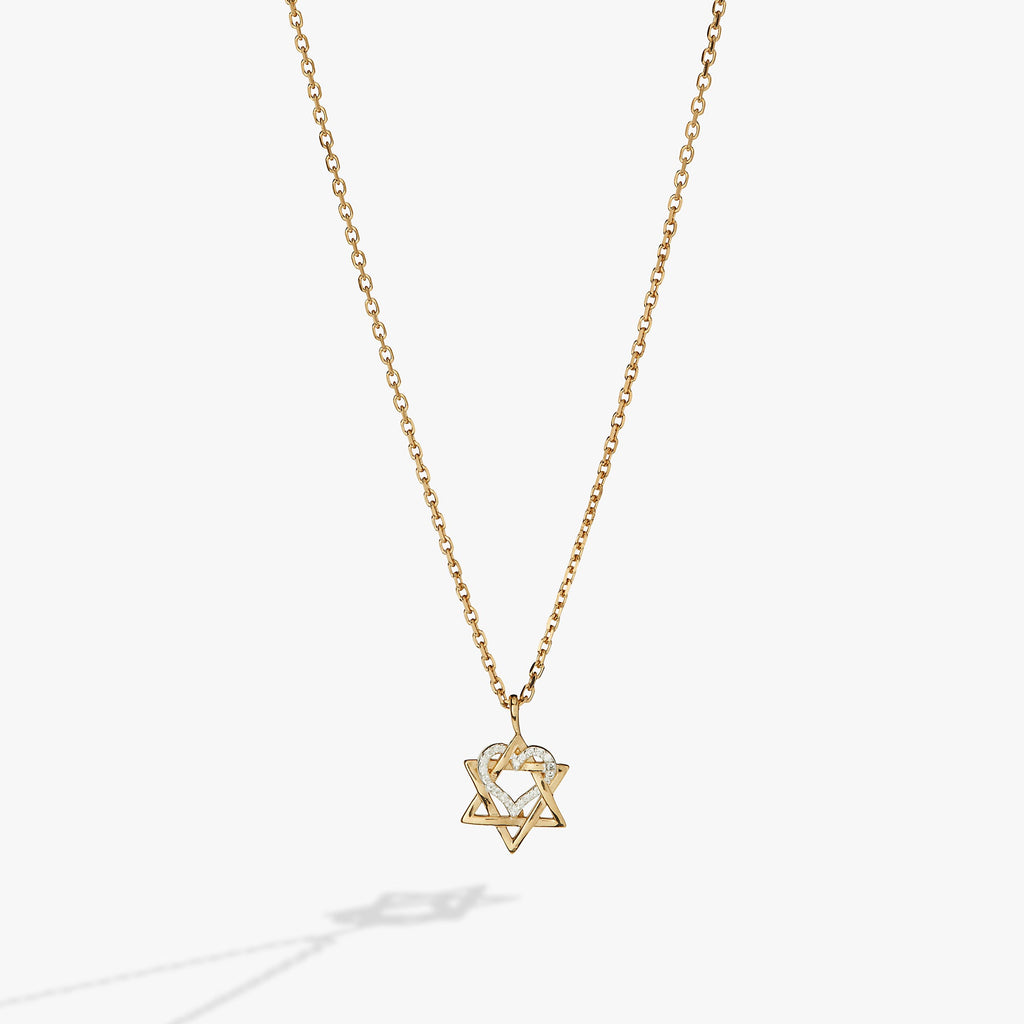 Star of David Heart Necklace, 14kt Gold Plated