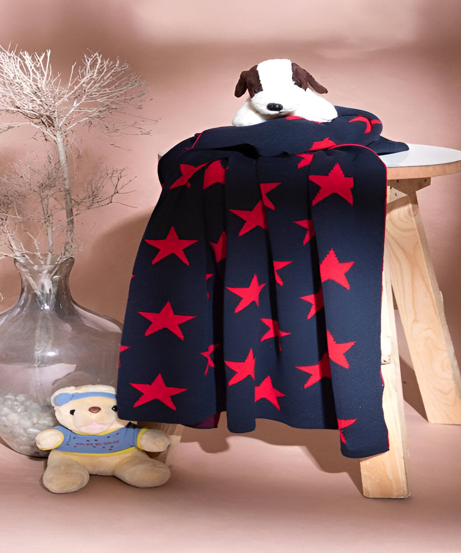 Star Blue Knitted Cotton Baby Blanket