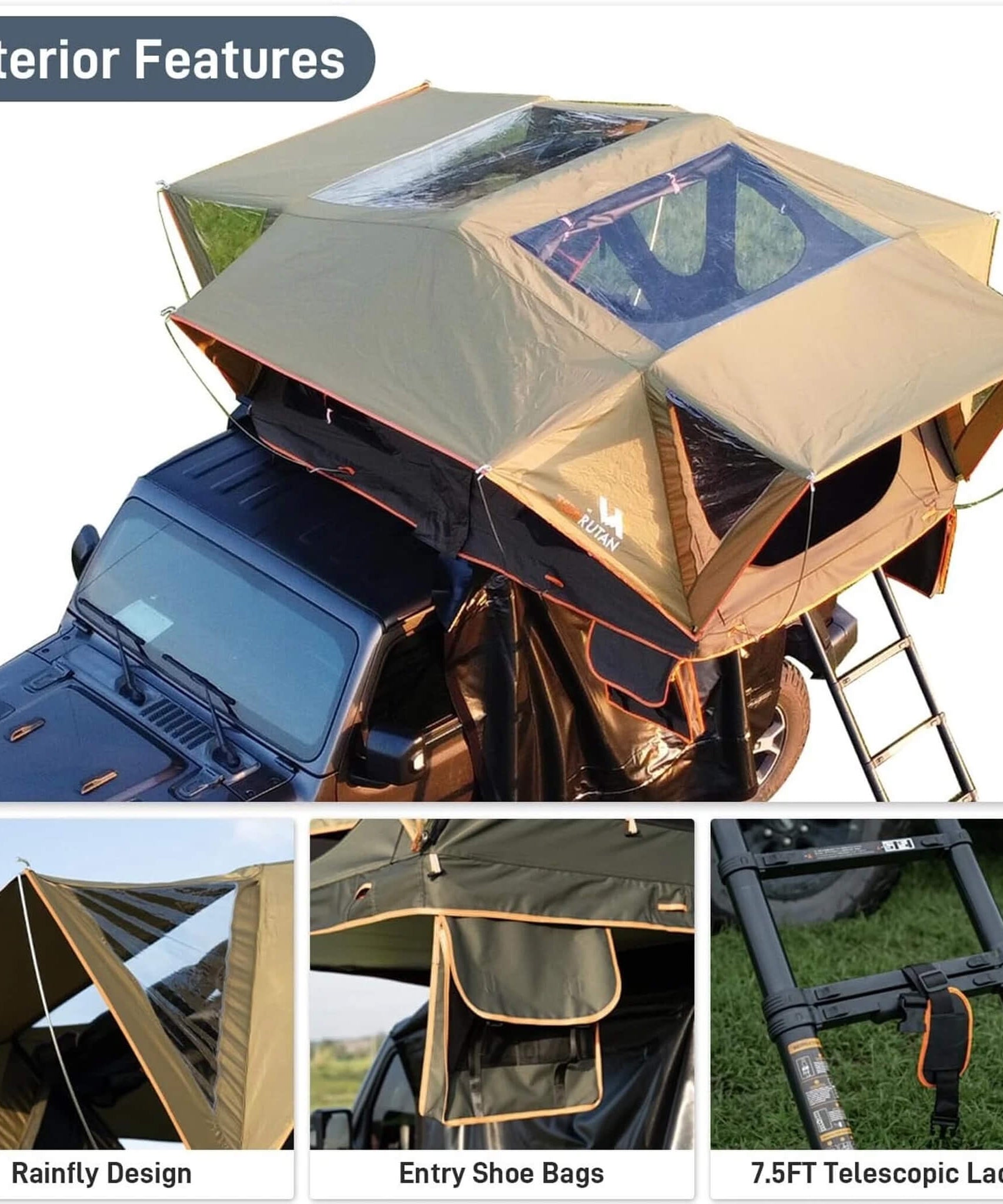 Naturnest Andromeda Green Soft-Shell Rooftop Tent With Large Panoramic Skylight & YKK Doors (SAK50612)