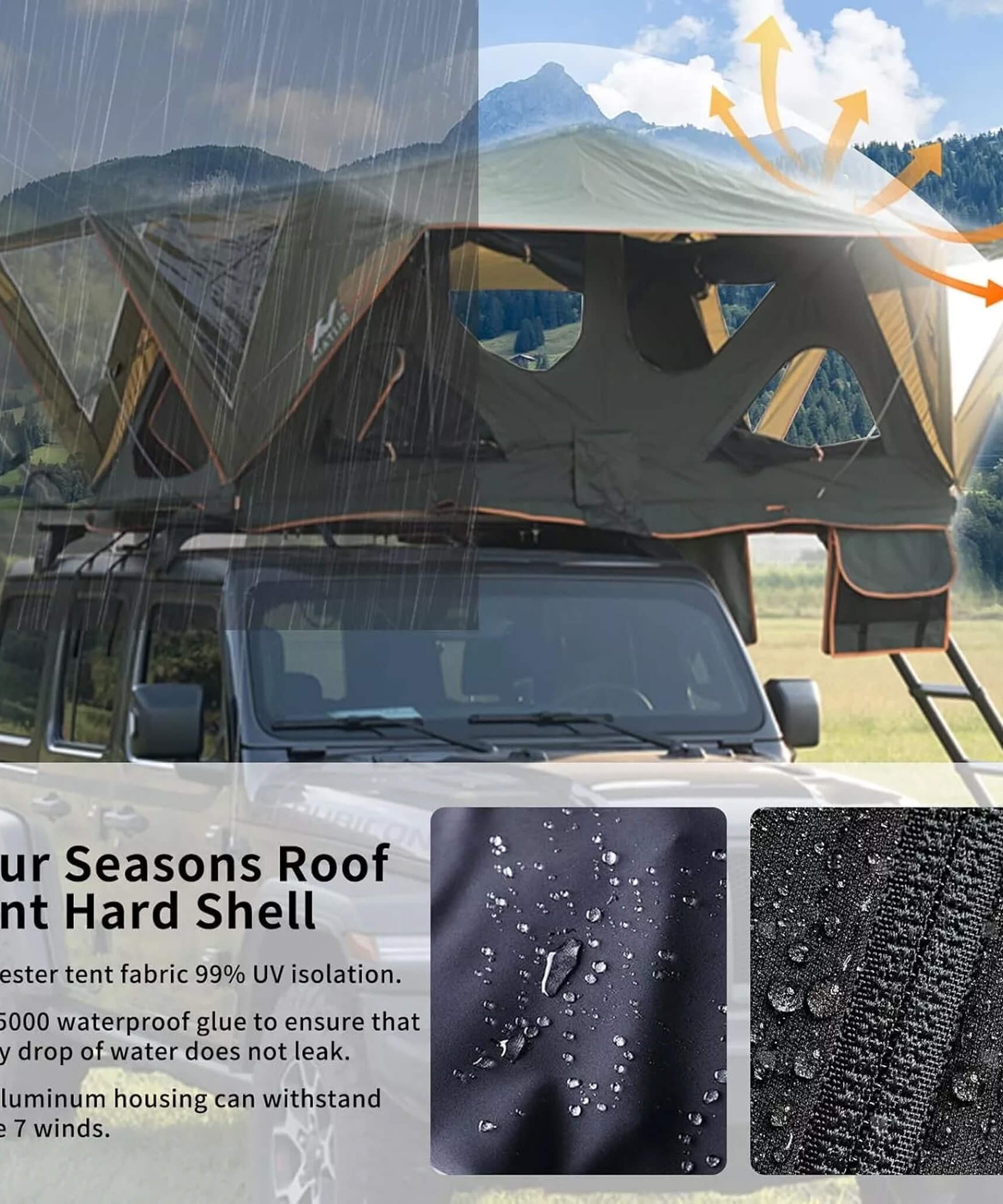 Naturnest Andromeda Green Soft-Shell Rooftop Tent With Large Panoramic Skylight & YKK Doors (SAK50612)