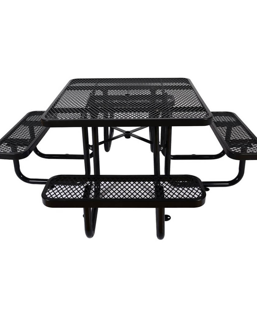 Large 46-Inch Stylish Square Steel Picnic Table W/ Thermoplastic Coating & Umbrella Hole (SAK90547)