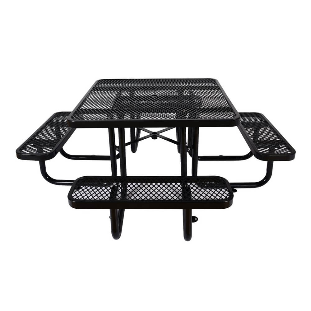 Large 46-Inch Stylish Square Steel Picnic Table W/ Thermoplastic Coating & Umbrella Hole (SAK90547)