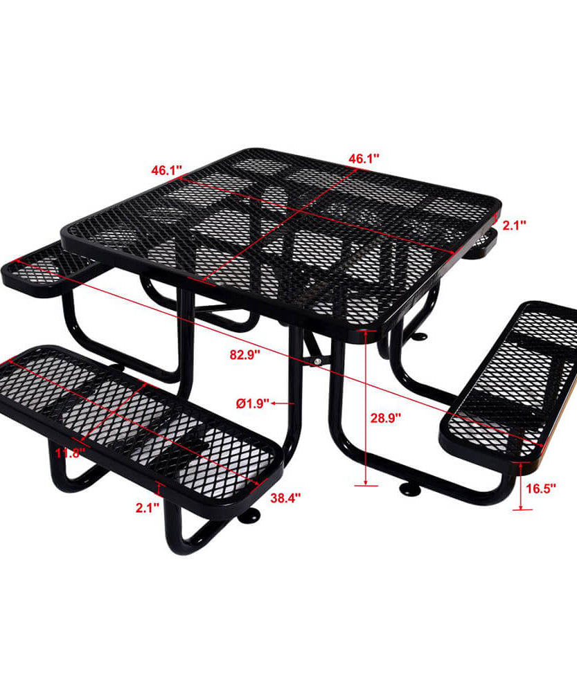 Large 46-Inch Stylish Square Steel Picnic Table W/ Thermoplastic Coating & Umbrella Hole (SAK90547)