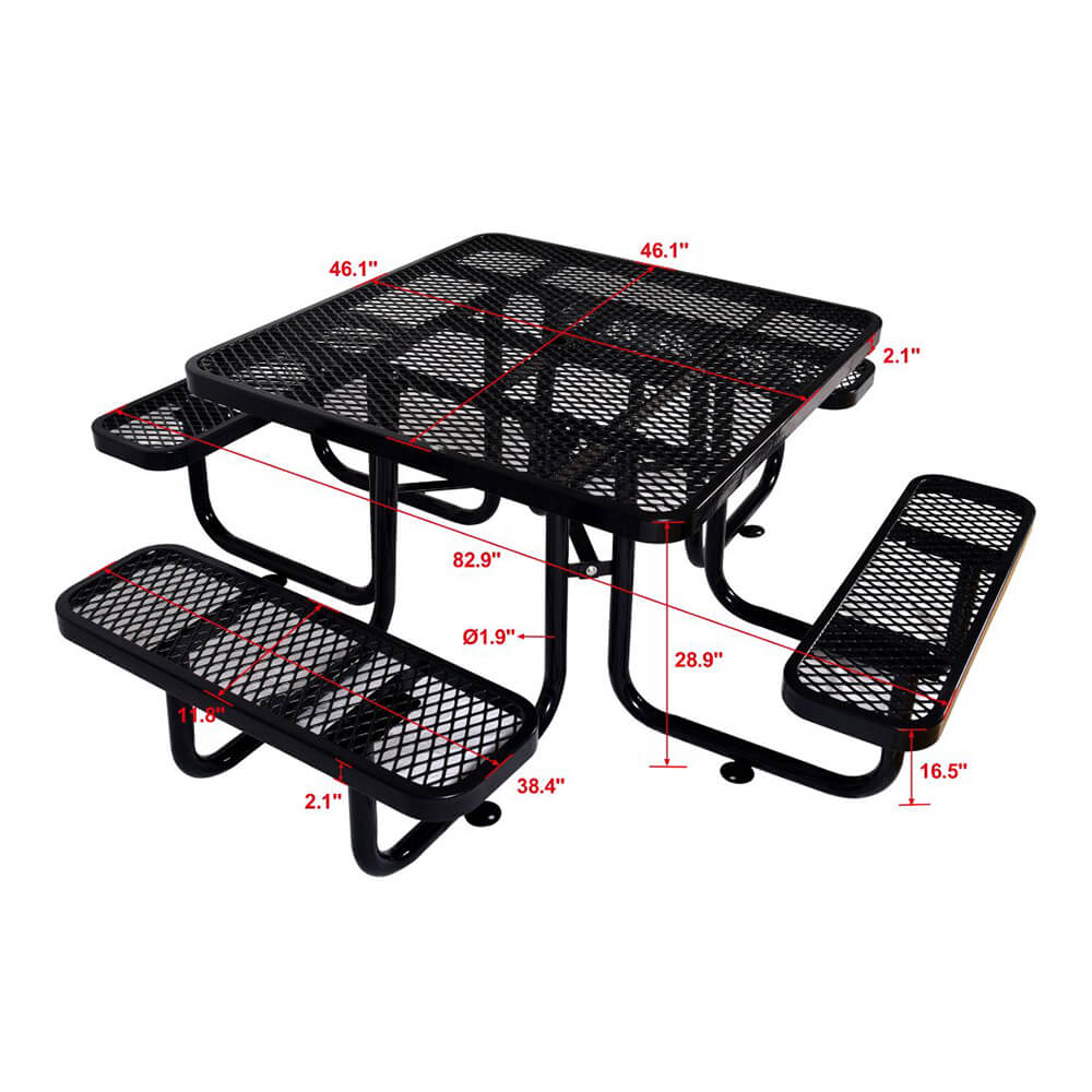 Large 46-Inch Stylish Square Steel Picnic Table W/ Thermoplastic Coating & Umbrella Hole (SAK90547)