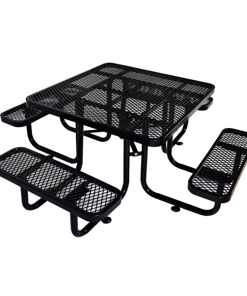 Large 46-Inch Stylish Square Steel Picnic Table W/ Thermoplastic Coating & Umbrella Hole (SAK90547)