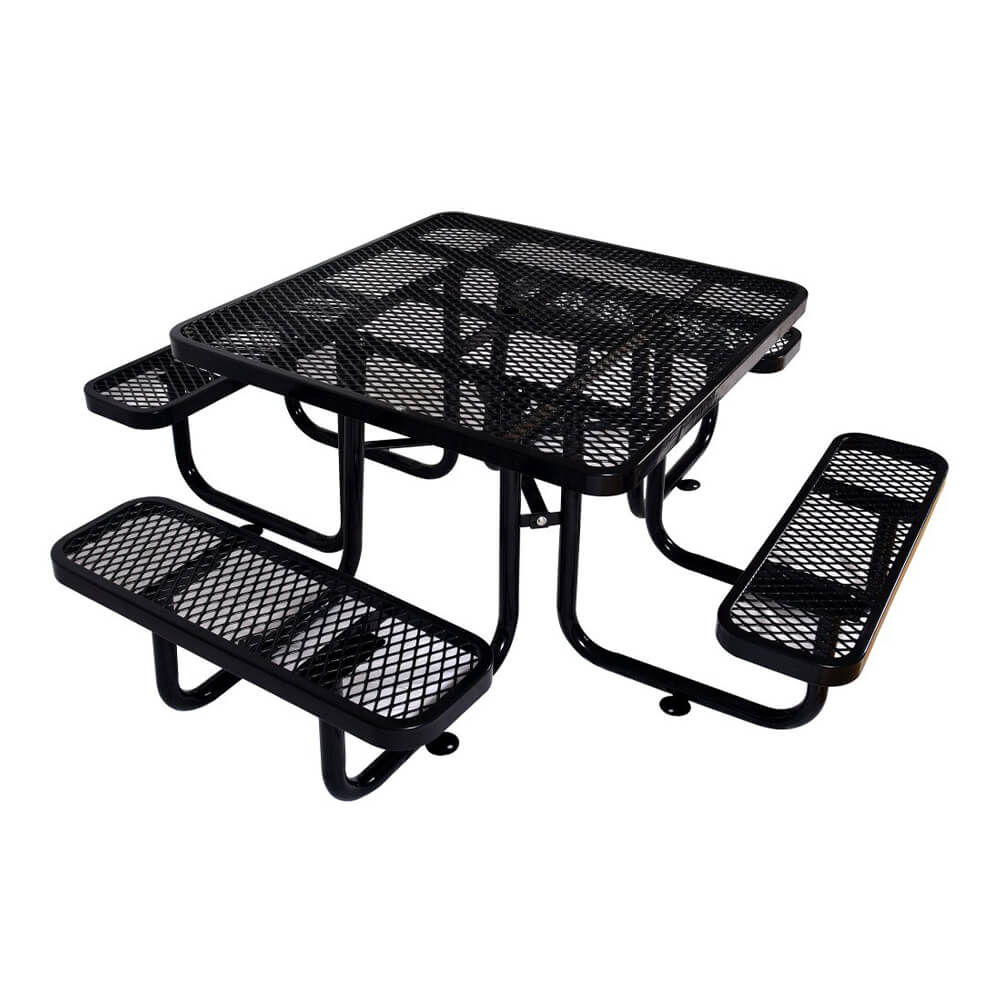 Large 46-Inch Stylish Square Steel Picnic Table W/ Thermoplastic Coating & Umbrella Hole (SAK90547)