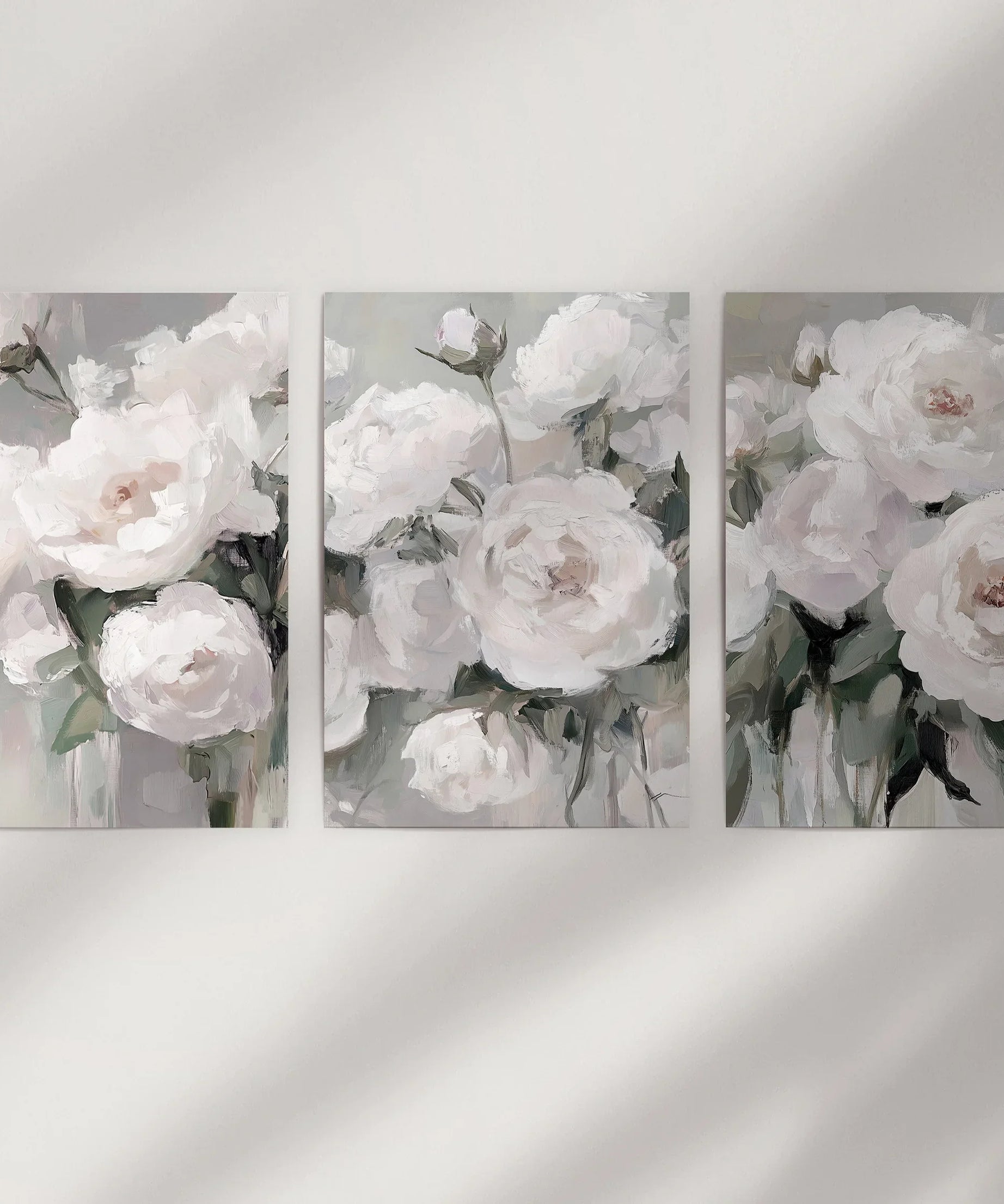Romantic White Flower 3 Piece Wall Art. Peony Painting Print