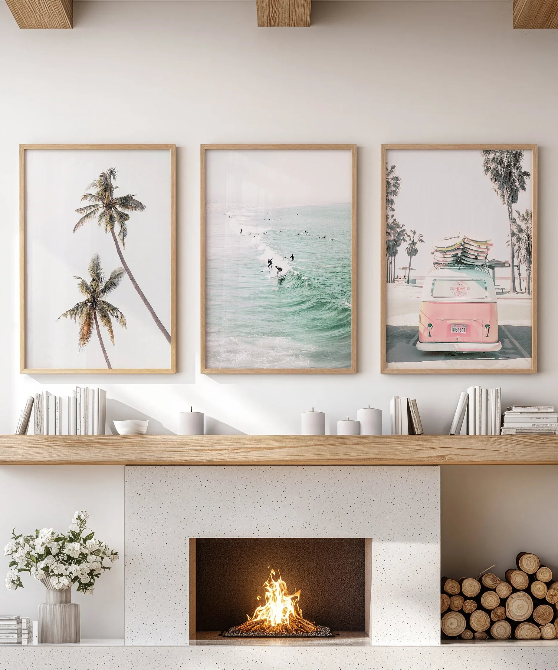 Tropical Beach Wall Art Set. Modern Coastal Surfing Prints