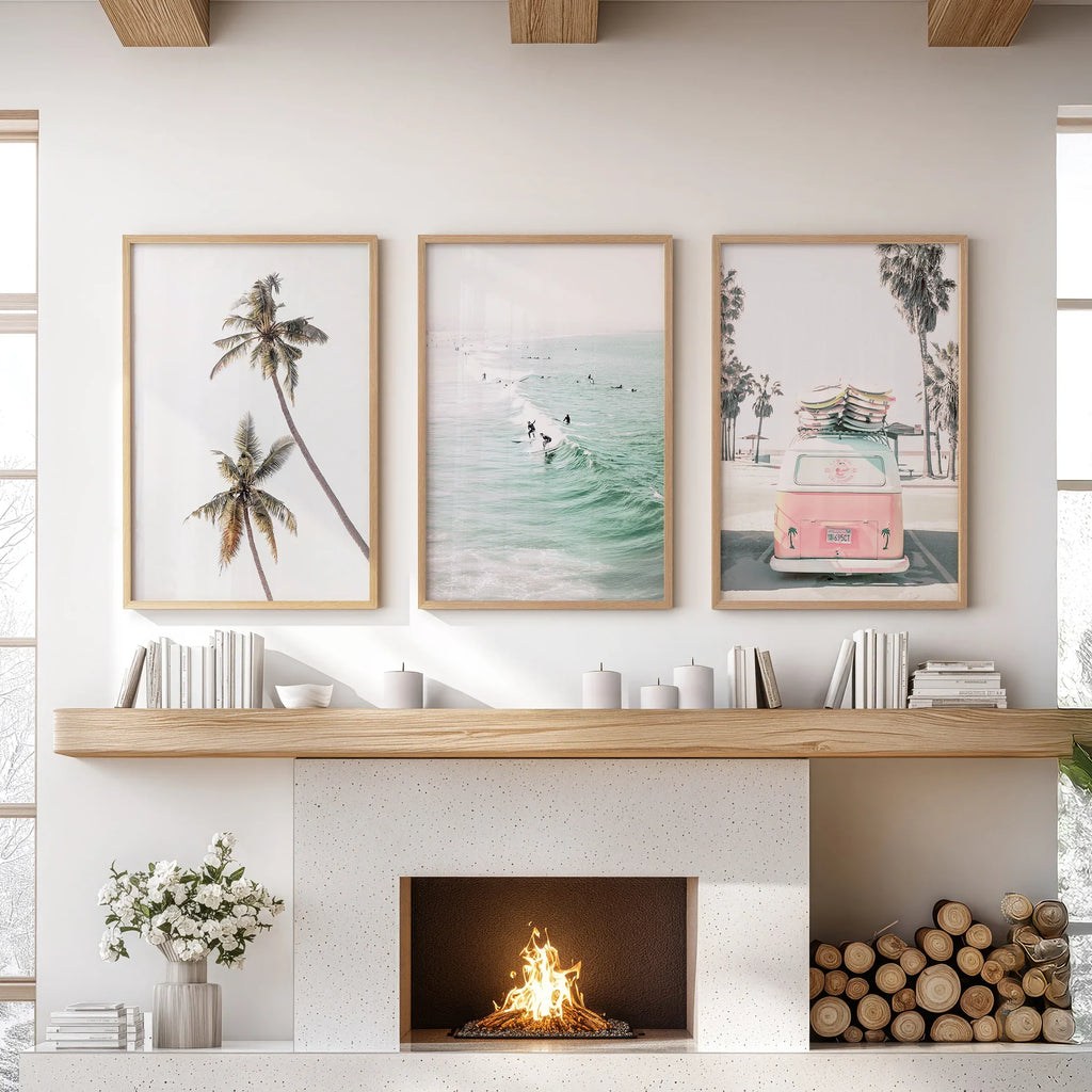 Tropical Beach Wall Art Set. Modern Coastal Surfing Prints